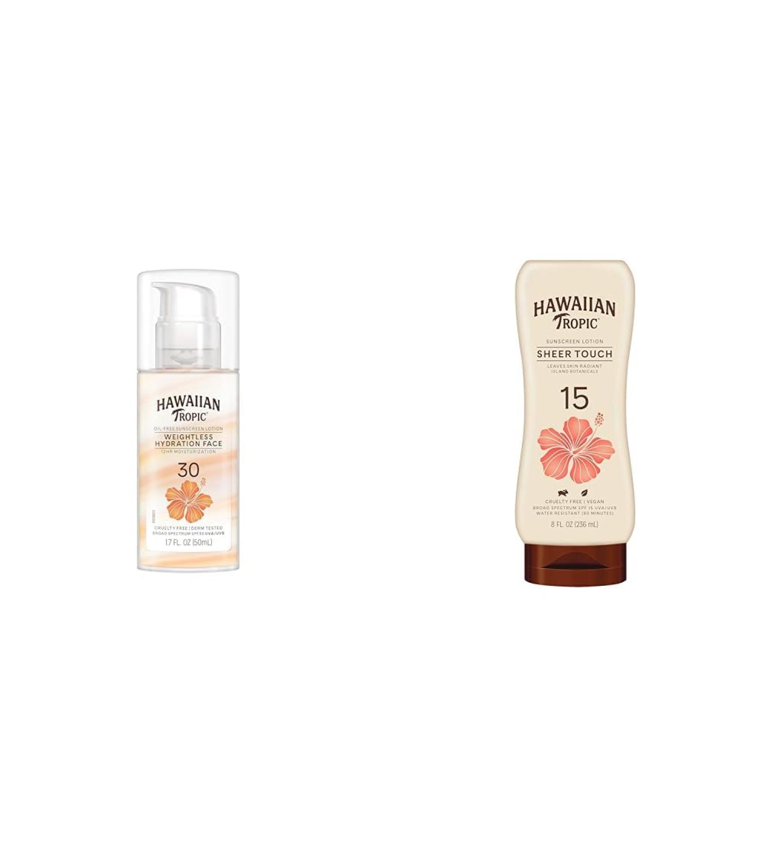 Hawaiian Tropic Weightless Hydration Face Sunscreen SPF 30 1.7oz & Sheer Touch Lotion Sunscreen SPF 15 8oz - Buy Online on GoSupps.com