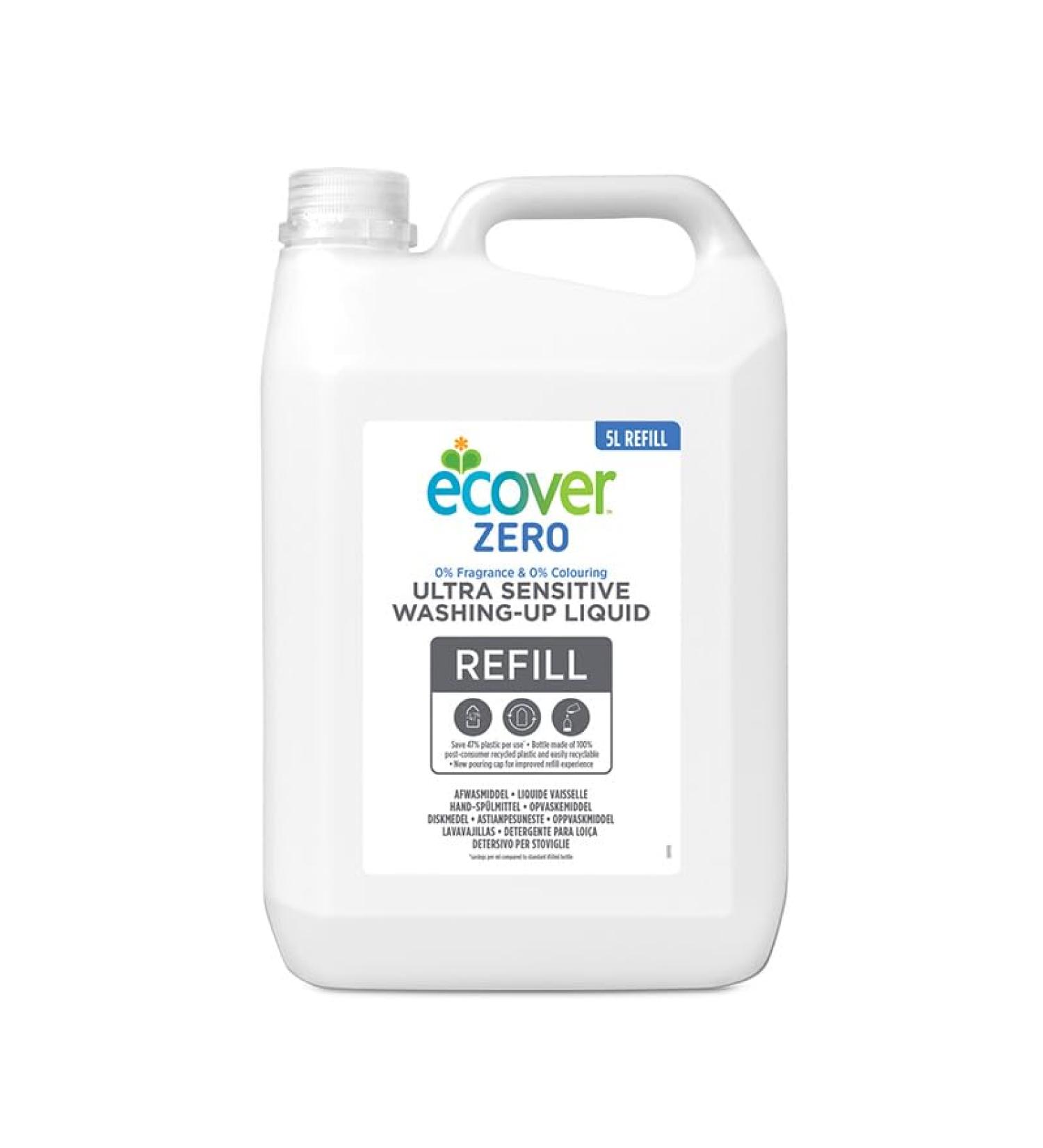 Ecover Zero Hand dishwashing detergent (5 l) sustainable detergent with sugar diets without fragrances powerful fat solder dishwasher flush liquid and on a vegetable base 5 l (1 Pack)