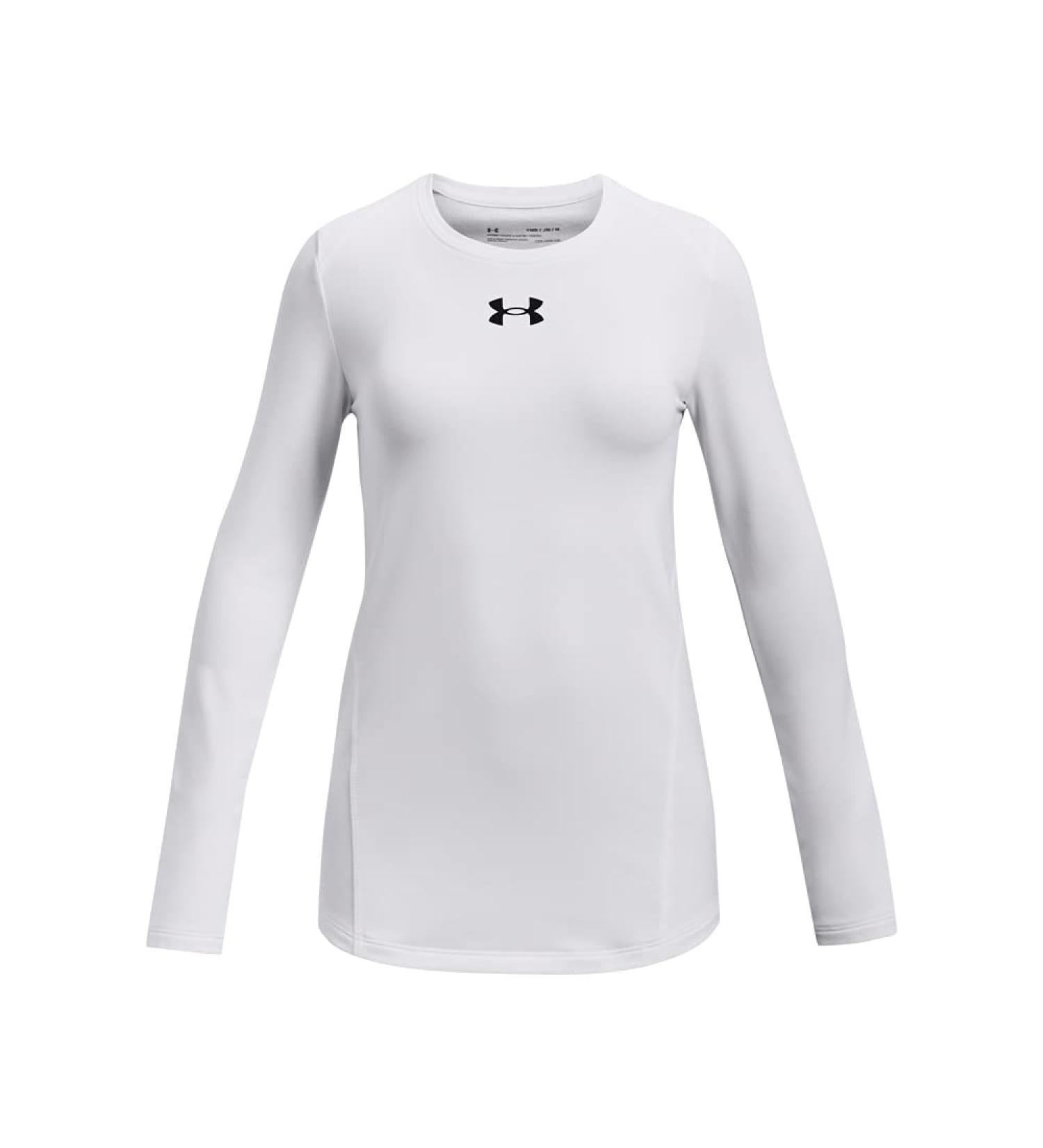 Under Armour Girls' Cozy Long Sleeve Crew Neck T-Shirt White (100)/Black Medium