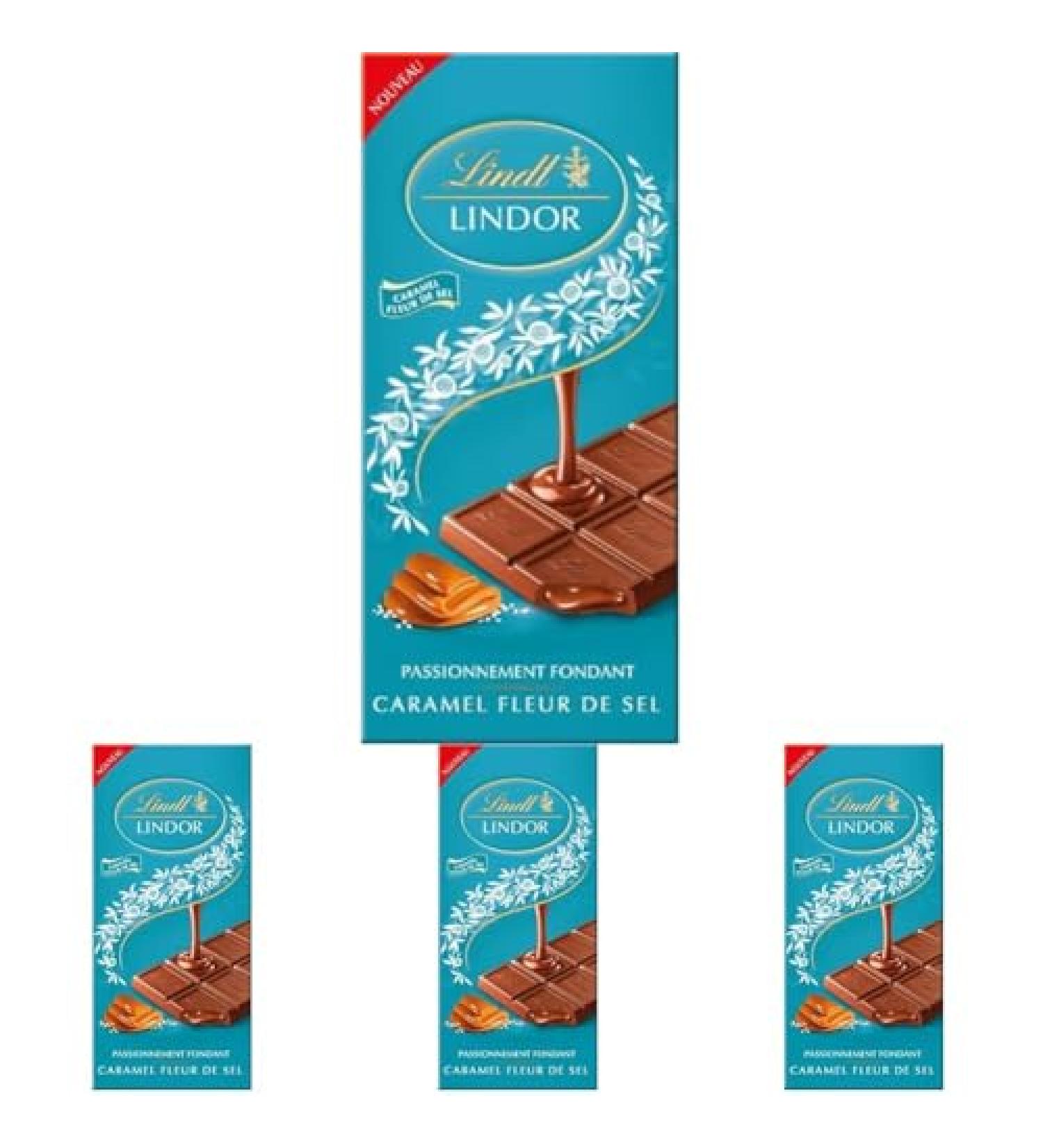 Lindt - Tablette LINDOR - Chocolat au Lait Caramel Fleur de Sel - C ur Fondant 150g (Lot de 4) Caramel 150g (Lot de 4) - Buy Online on GoSupps.com