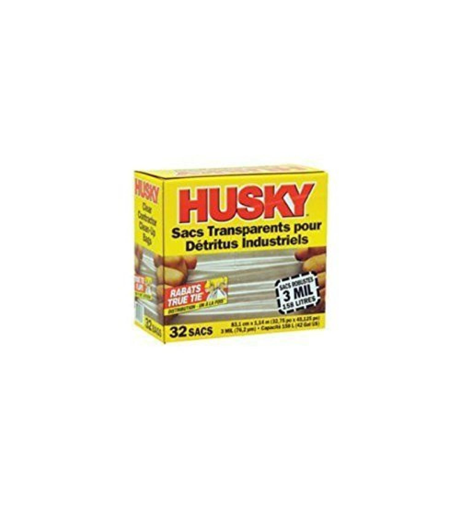 Husky Heavy Duty Clean-Up Trash Bag, Polyethylene Resin, 42 gal, 45-1/8 in L x 32-3/4 in W x 3 mil T, Clear