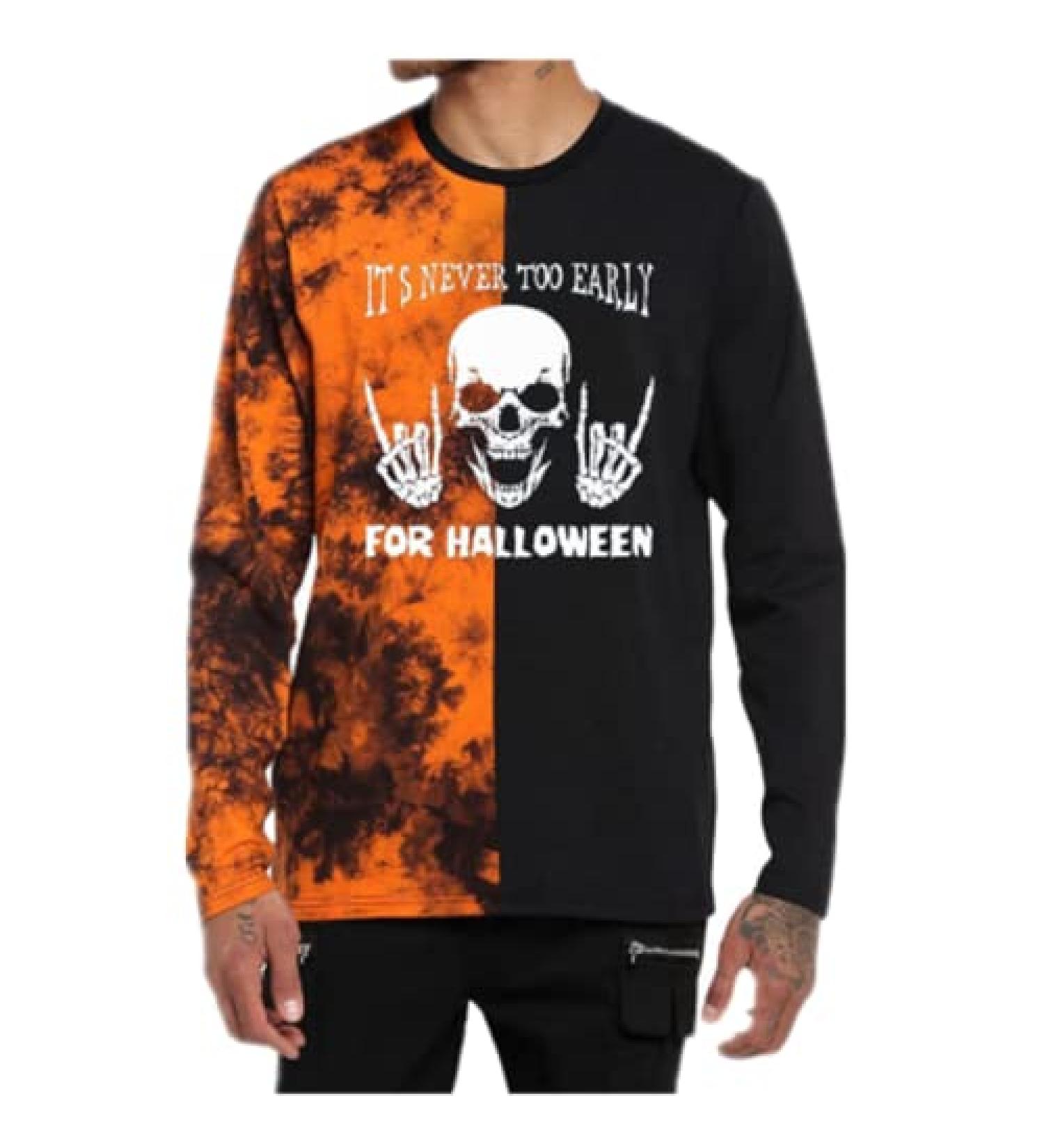 Halloween Tie Dye Skull 3D Printed Long Sleeve T-Shirt for Men | Hipster Graphic Tee | X-Large - Buy Online on GoSupps.com