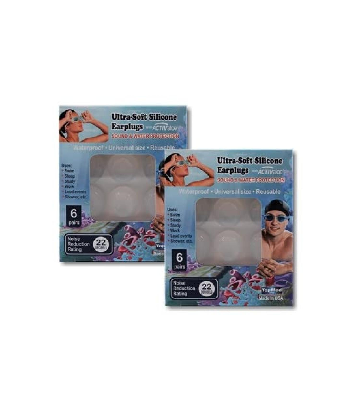 Top Med Soft Silicone Earplugs Value Pack 6 Pairs Original Moldable Silicone Putty Ear Plugs for Sleeping Snoring Swimming Travel (Adult 2 Count)