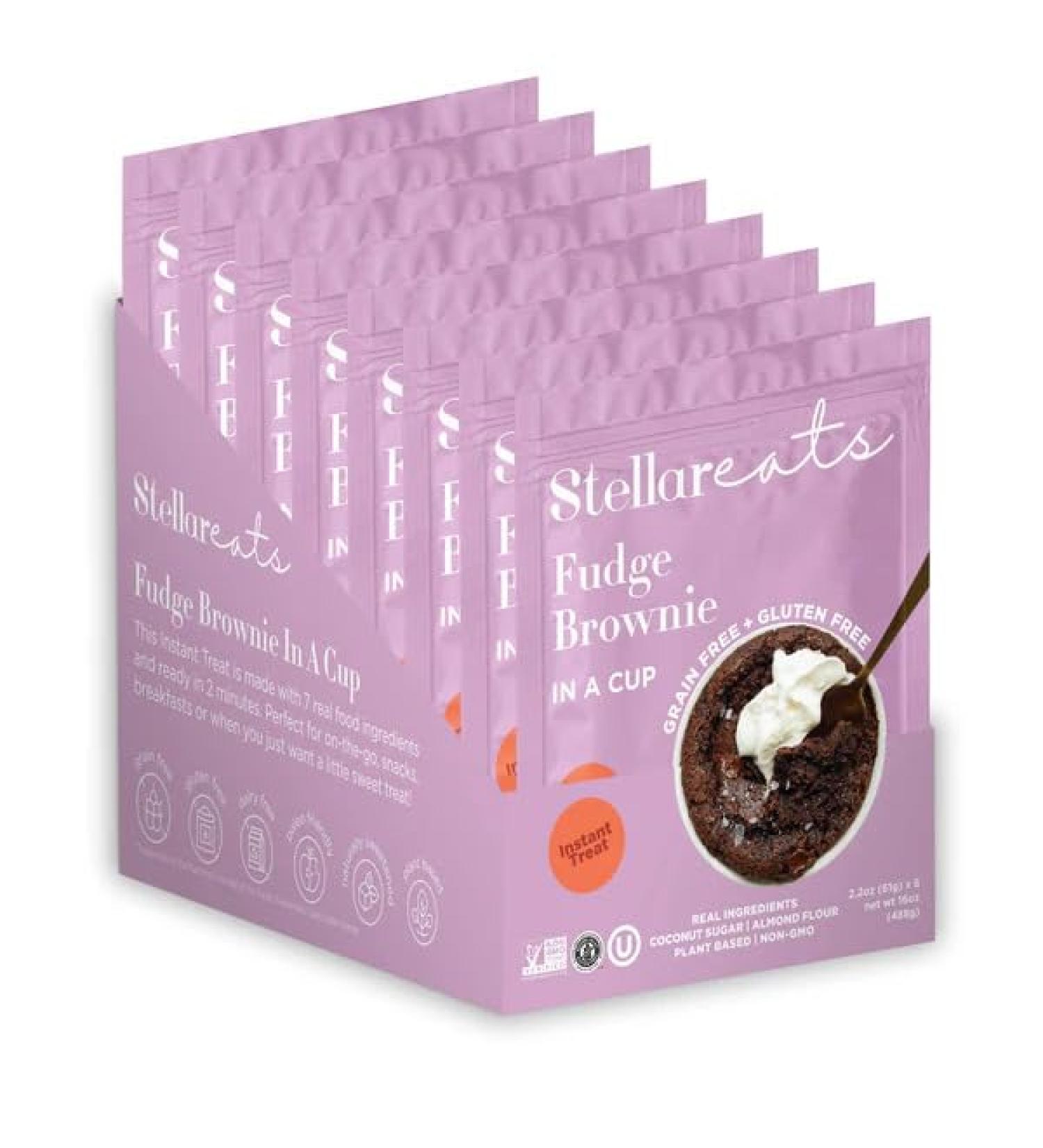 Stellar Eats Instant Treat in a Cup | Single-Serve Treat with 7g Protein | Grain-Free Gluten-Free Dairy-Free Plant-Based Paleo-Friendly | Ready in 1-2 Minutes | Made with 7 Real Ingredients | Non-GMO Kosher (Fudge Brownie 8 Pack) - Buy Online on GoSupps.com