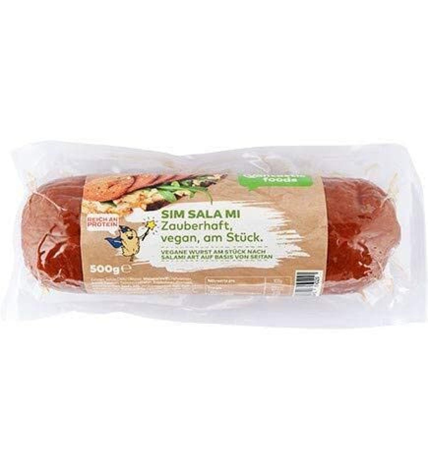 Vantastic foods SIM SALA MI in one piece 500g | Salami VEGAN | Vegan sausage | Sausage substitute for vegans | Plant-based on seitan