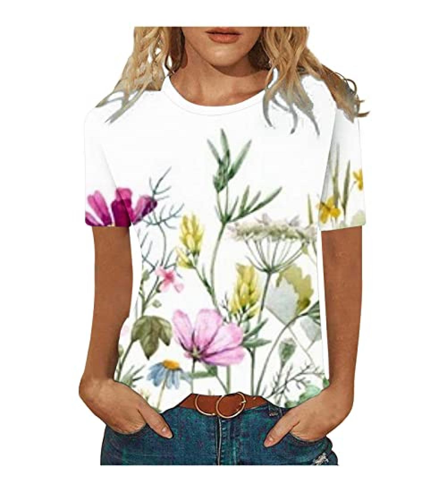 Vintage Graphic Tees for Women - Funny Cute Printed Tops - Summer Loose Fit Tunic - Multicolor - X-Large - Buy Online on GoSupps.com