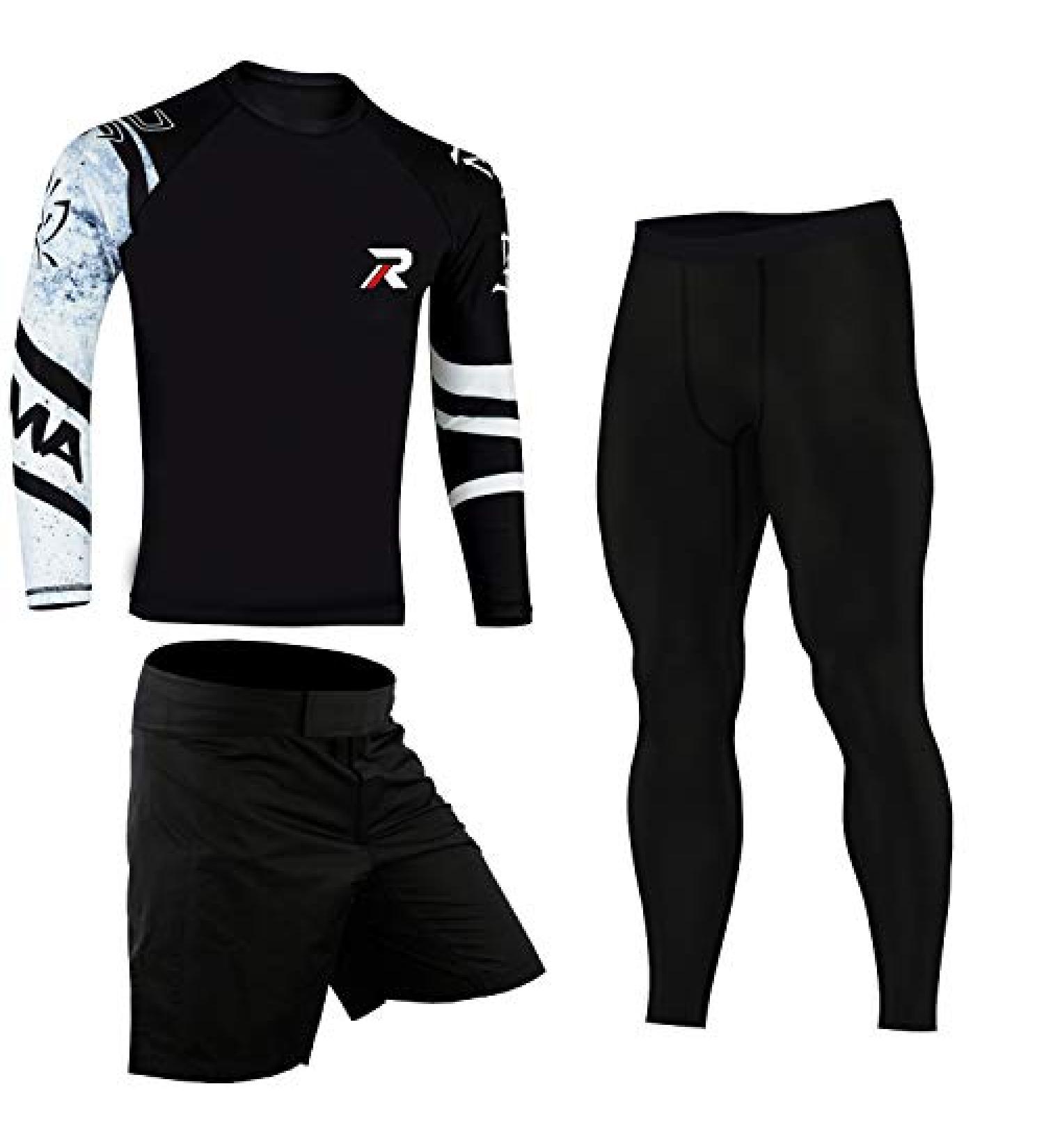 Roar MMA Rashguard & BJJ Grappling Shorts Set - Black Medium | UFC Cage Fight Jiu Jitsu Spats No Gi - Buy Online on GoSupps.com