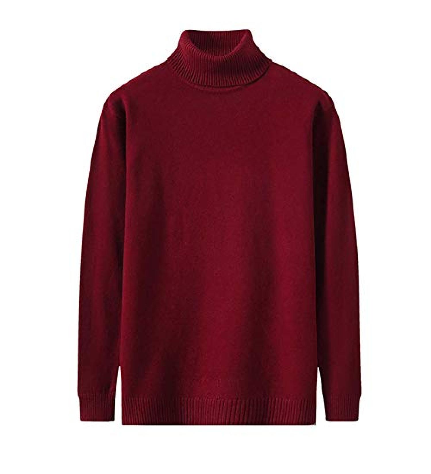 Mens Basic Turtleneck Long Sleeve Pullover Sweater - Wine Medium - Buy Online on GoSupps.com