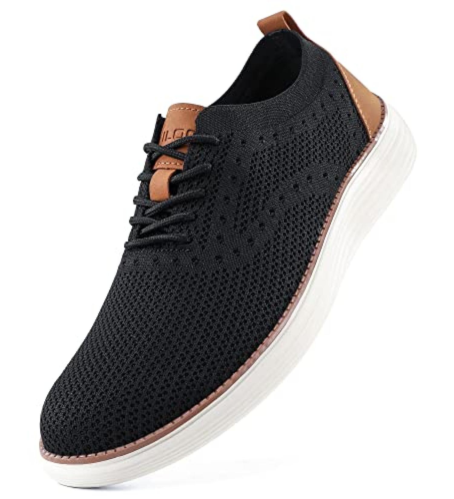 VILOCY Men's Mesh Dress Sneakers Oxfords Business Casual Shoes 7.5 Black - Stylish and Comfortable Business Shoes for Men - Buy Online on GoSupps.com