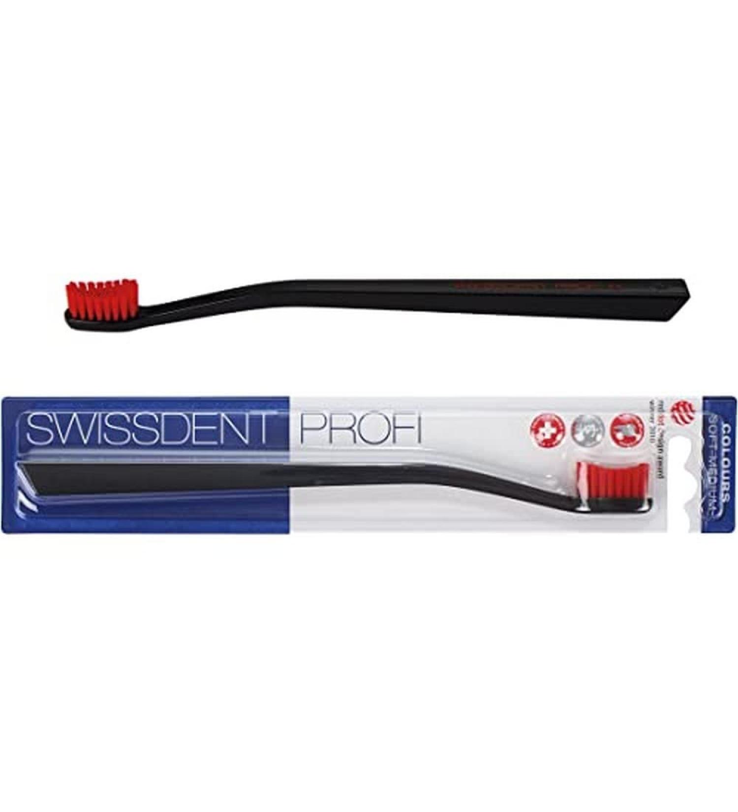 Swissdent Profi Gentle Toothbrush for Sensitive Teeth | Extra Soft Bristles & Patented Spoon Shape | Black & Red - Buy Online on GoSupps.com