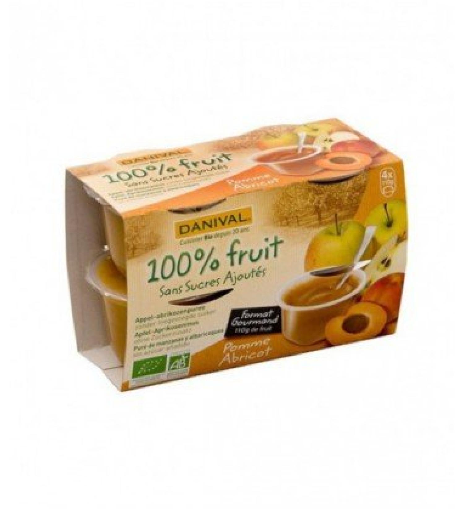 Danival - Apple & apricot puree 100% organic fruit with no added sugar 4 x 110 g