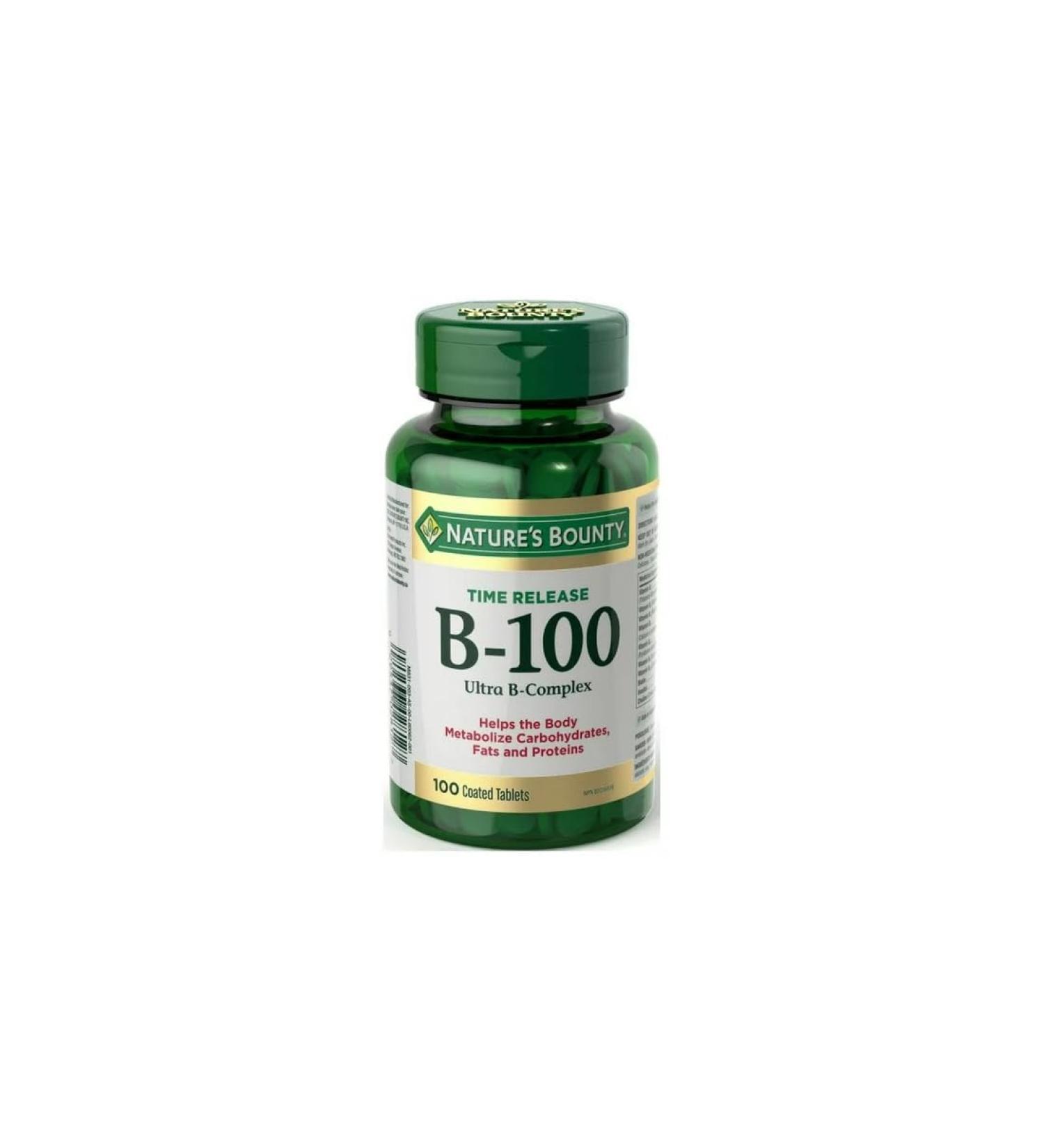 Nature's Bounty Vitamin B 100 Ultra B Complex Supplement Helps the Body Metabolize Carbohydrates Fats and Proteins Time Release 100 Tablets - Buy Online on GoSupps.com