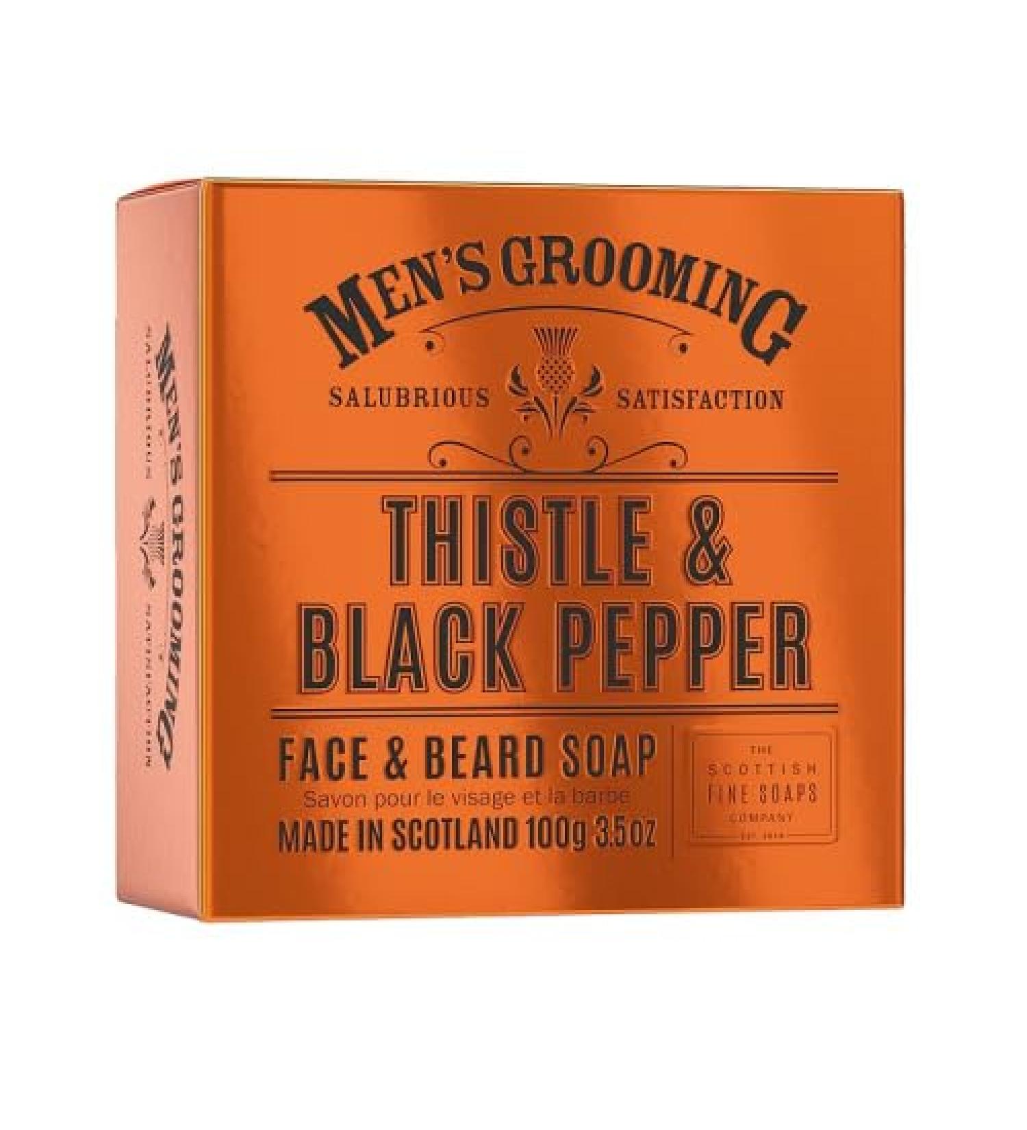 Scottish Fine Soaps Men's Grooming Thistle & Black Pepper Face & Beard Soap 100g Boxed