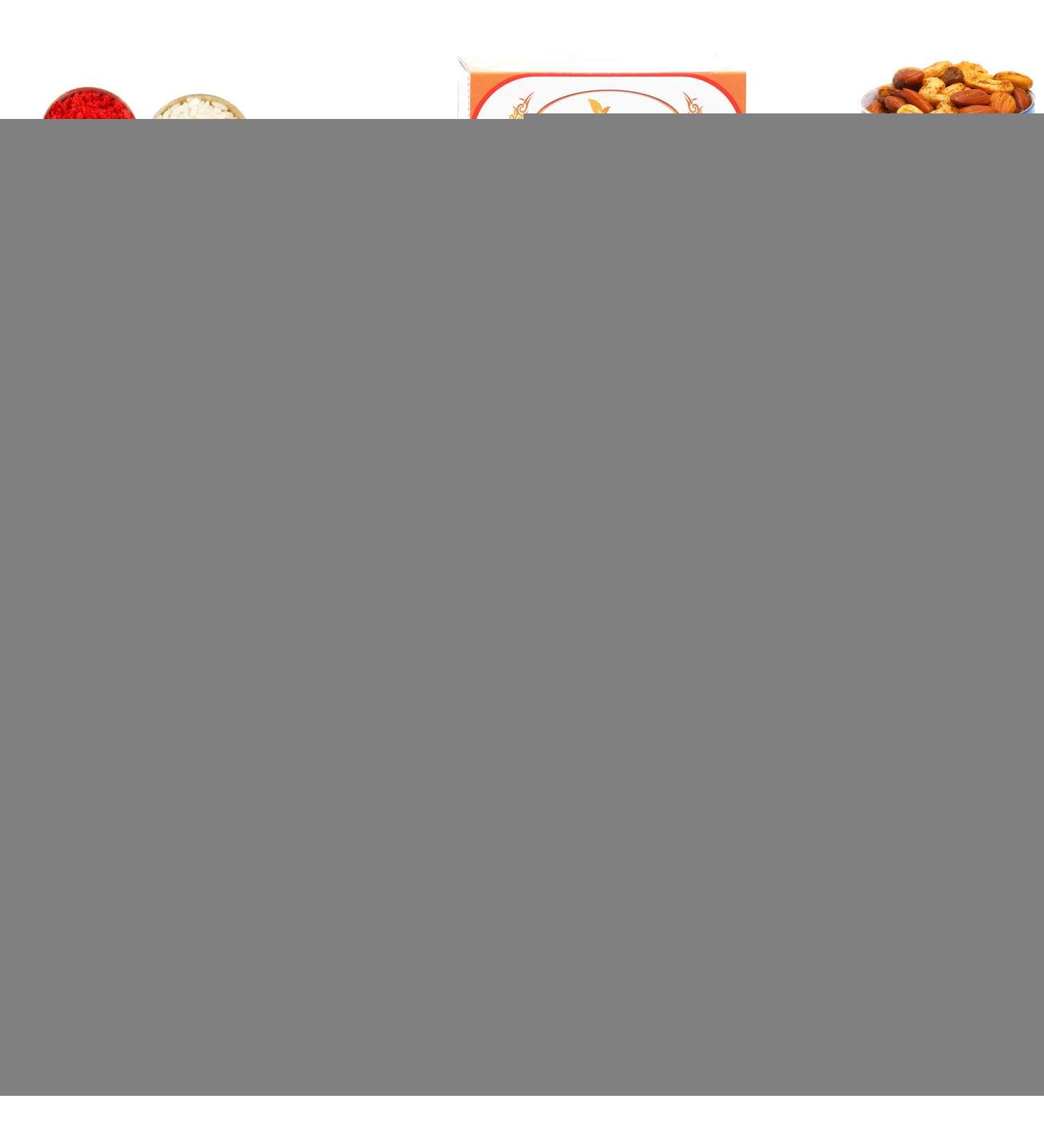 Ghasitaram Gifts Rakhi for Brother Rakhis Online Set of 2-1406 Elegant rudraksh Bracelet with 100 GMS of Dryfruits Mix Can 200 GMS of Kaju katli 2 Rakhi & 100g Dryfruits Mix Can 200g Kaju katli - Buy Online on GoSupps.com