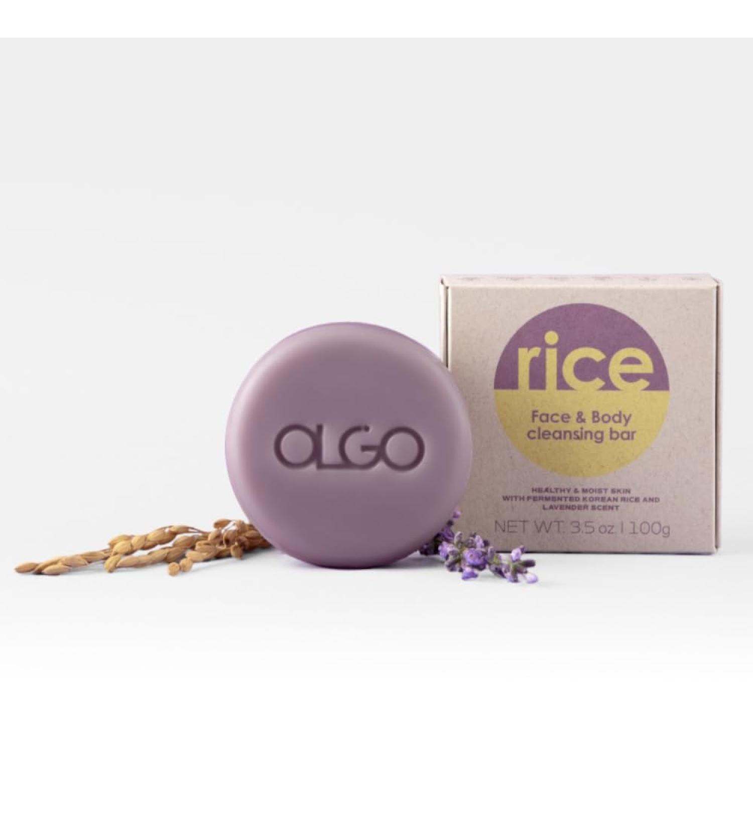 Vegan Rice Cleansing Bar 3.5 oz - Hydrating Korean Solid Cleanser for Face & Body | Relaxing Lavender Scent - Buy Online on GoSupps.com