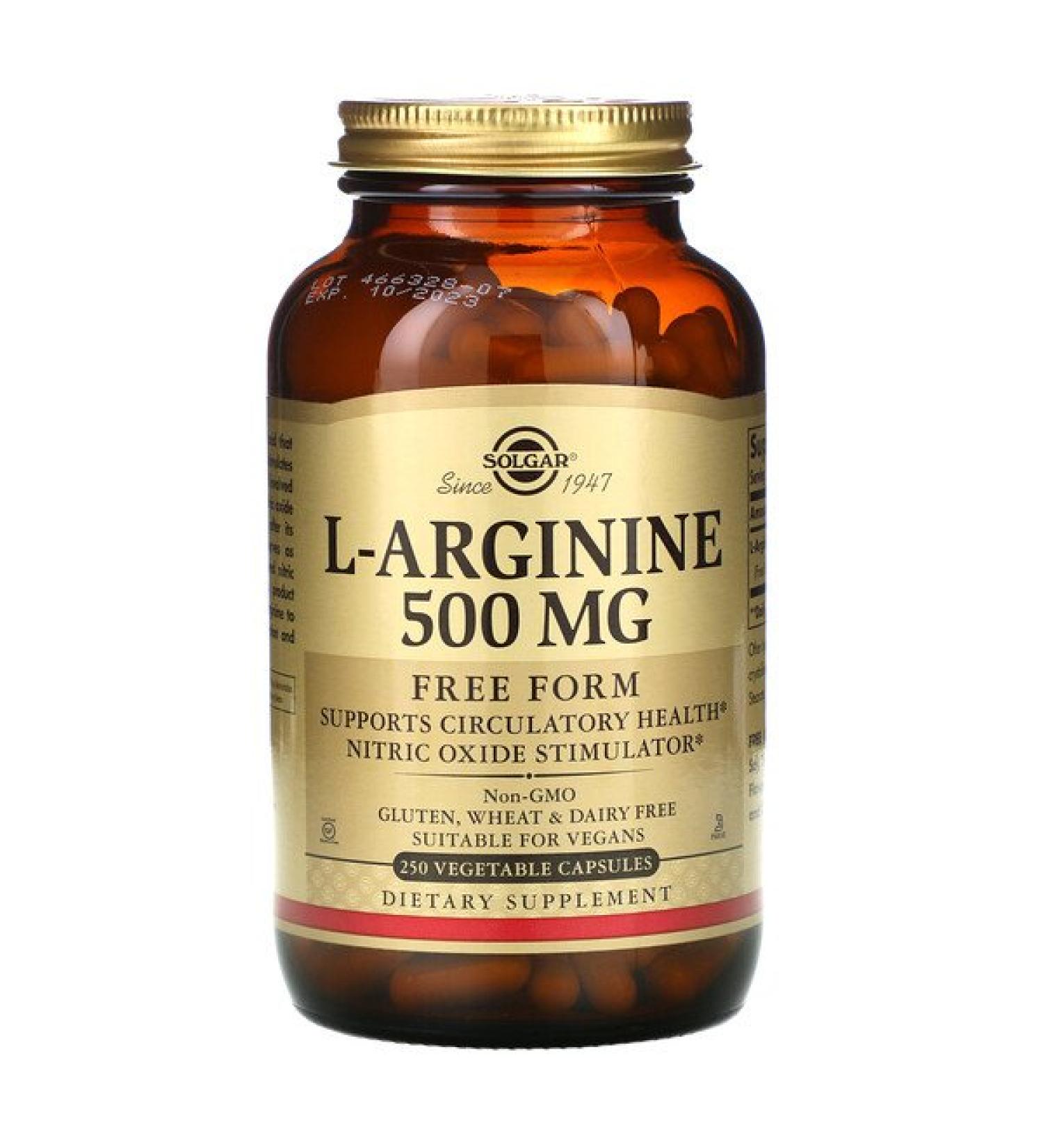 Solgar L-Arginine Free Form 500 mg 250 Vegetable Capsules