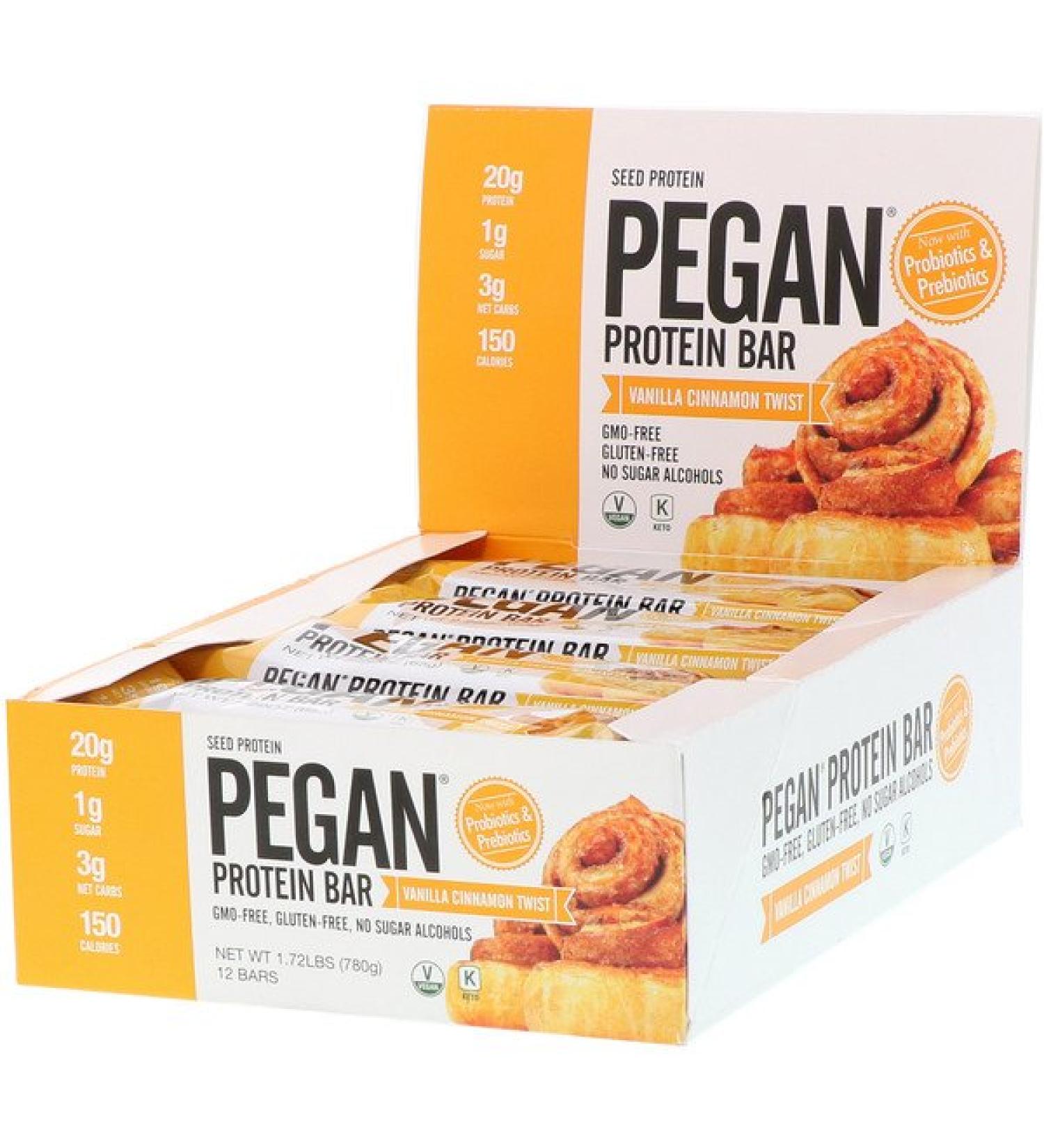 Julian Bakery PEGAN Protein Bar Vanilla Cinnamon Twist 12 Bars 2.29 oz (65 g) Each