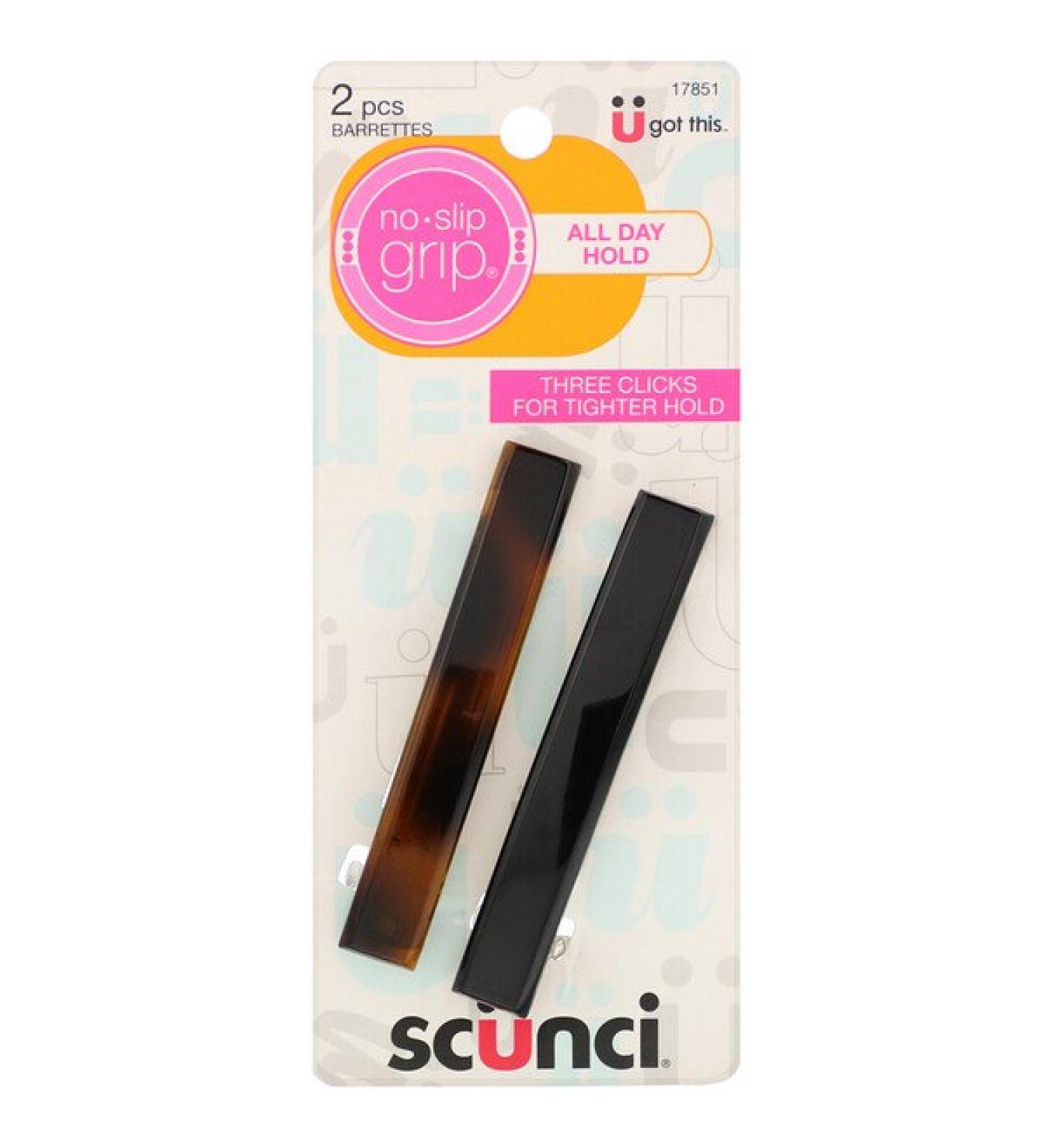 Scunci No Slip Grip All Day Hold Barrettes Black & Brown 2 Pieces