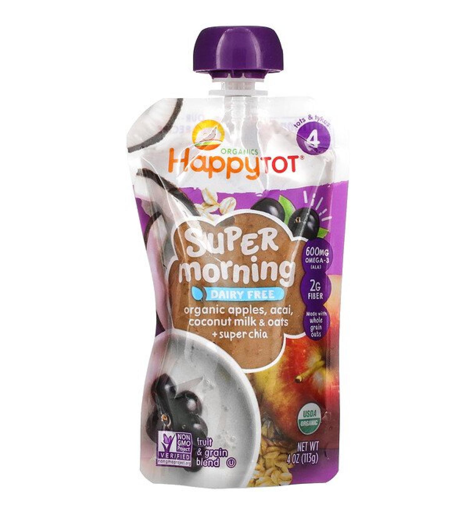 Happy Family Organics Happy Tot Super Morning Stage 4 Organic Apples Acai Coconut Milk & Oats + Super Chia 4 oz (113 g)