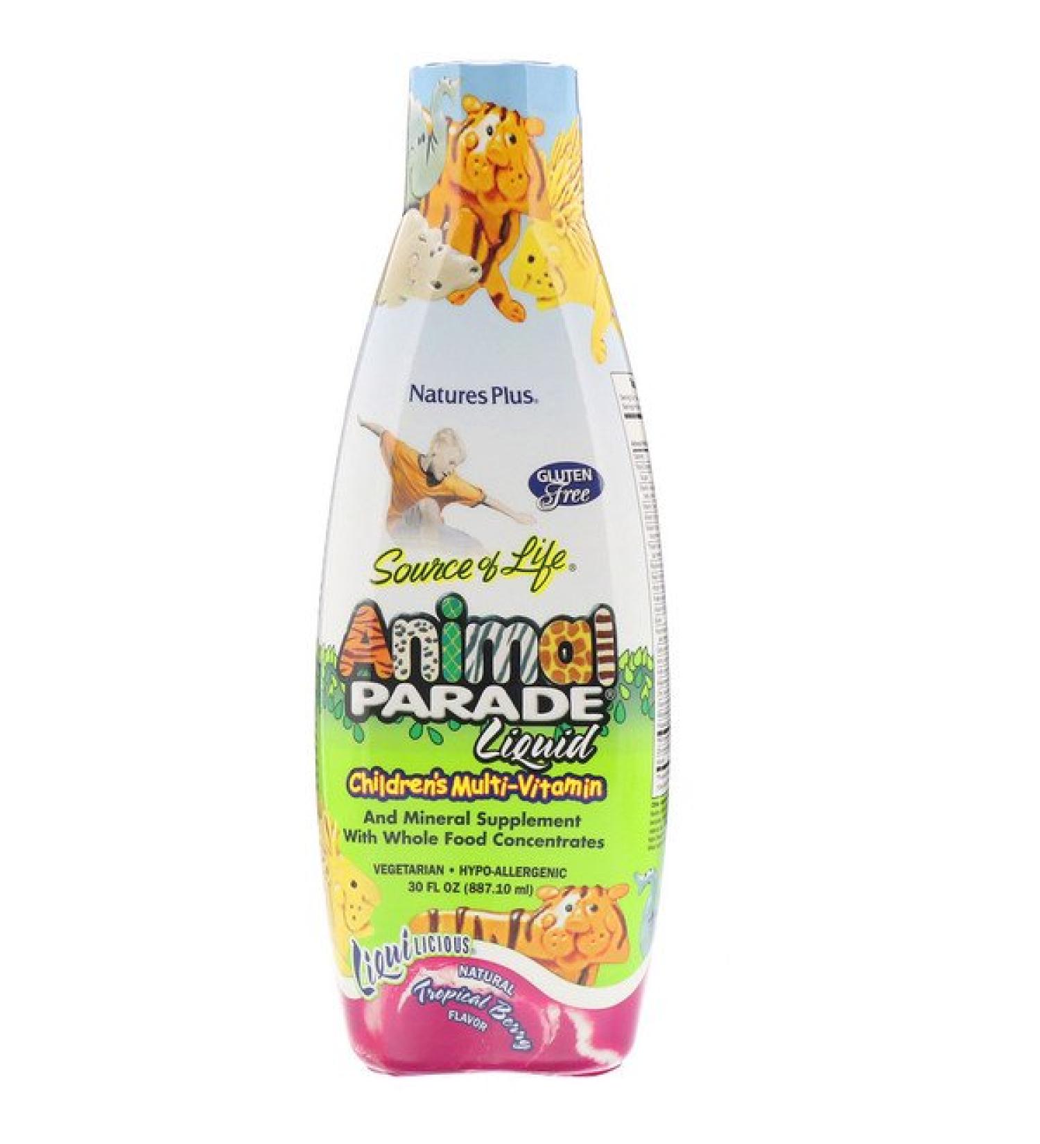 Nature's Plus Source of Life Animal Parade Liquid Children's Multi-Vitamin Natural Tropical Berry Flavor 30 fl oz (887.10 ml)