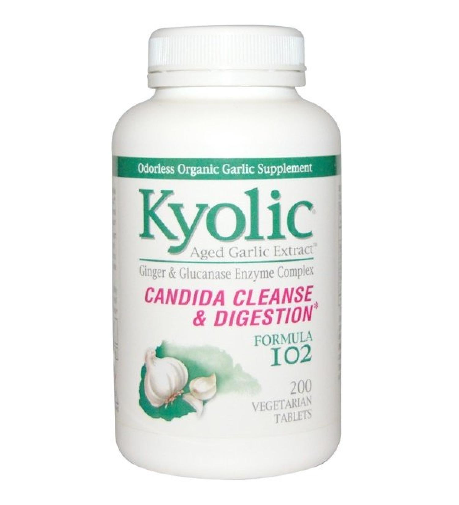 Kyolic Formula 102 Aged Garlic Extract Candida Cleanse & Digestion 200 Vegetarian Tablets