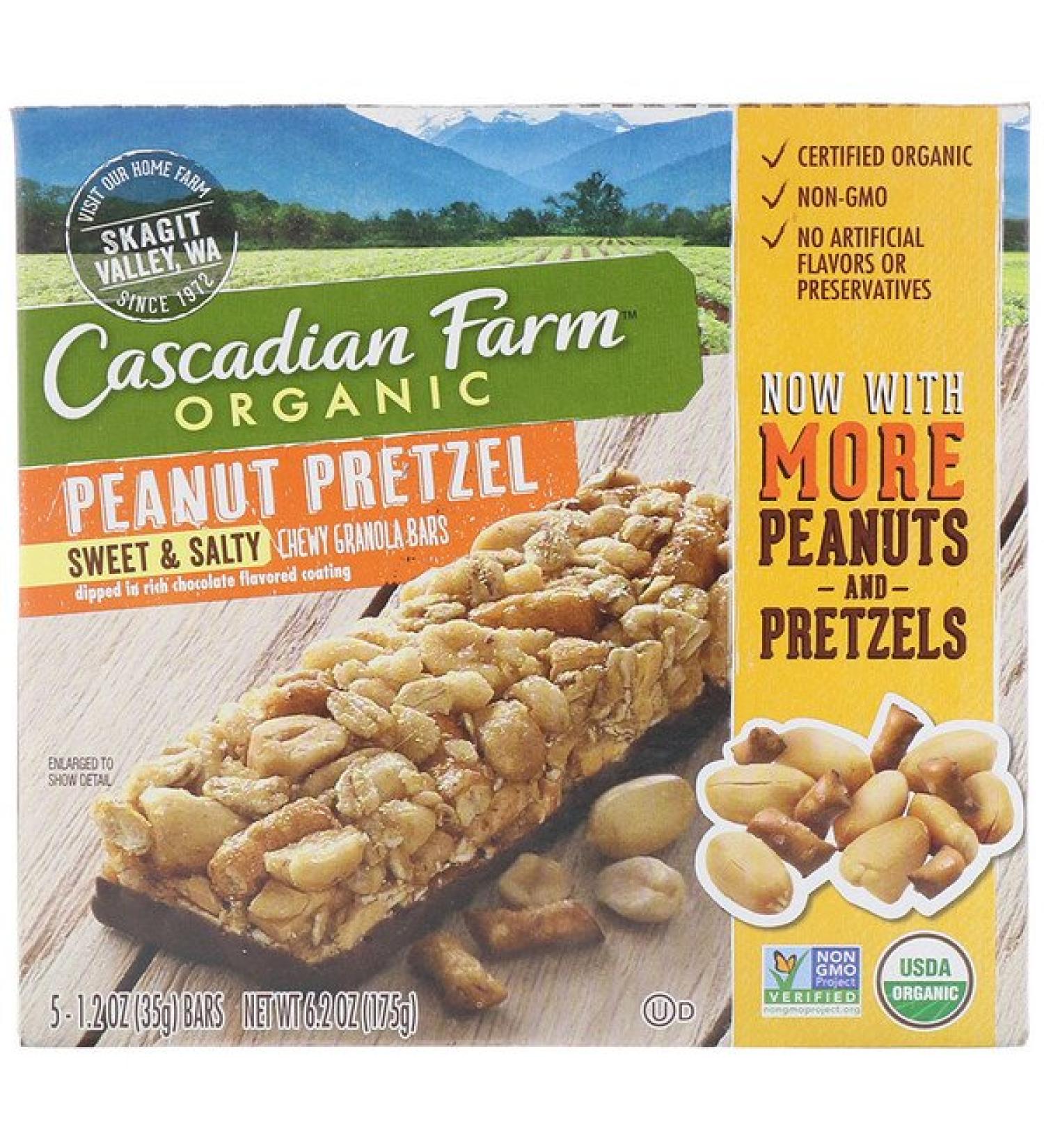 Cascadian Farm Organic Chewy Granola Bars Sweet & Salty Peanut Pretzel 5 Bars 1.2 oz (35 g) Each
