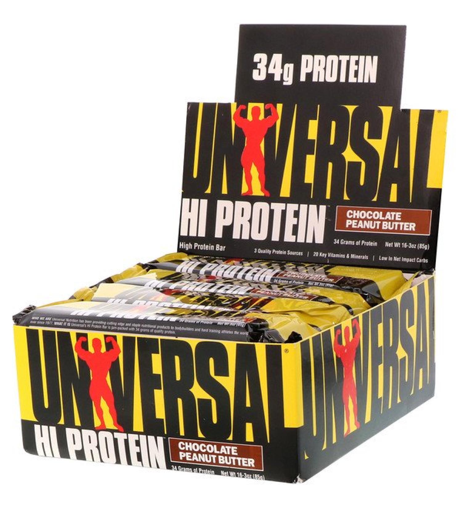 Universal Nutrition HiProtein Bar Chocolate Peanut Butter 16 Bars 3 oz (85 g) Each