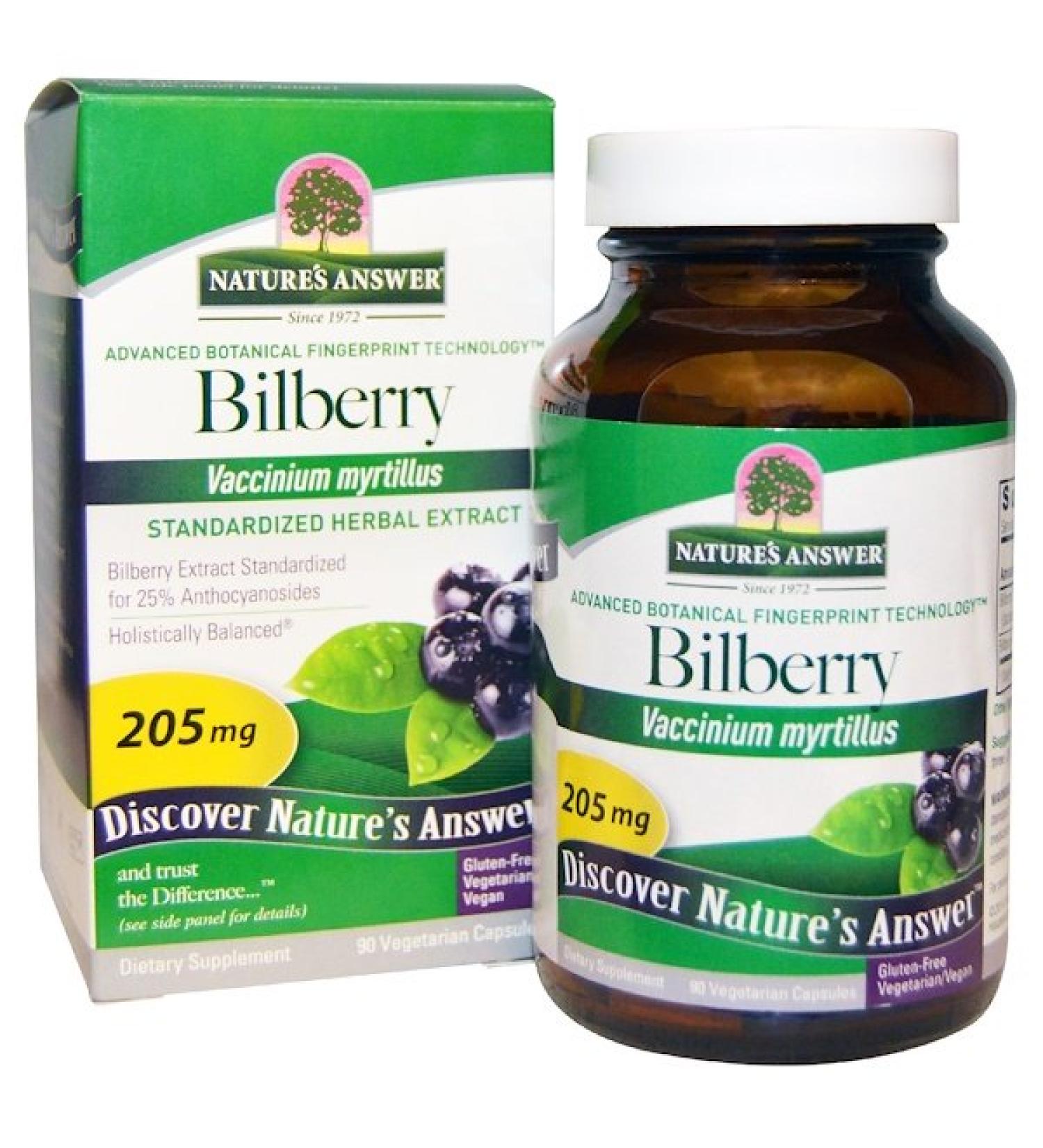 Nature's Answer Bilberry Standardized Herbal Extract 205 mg 90 Vegetarian Capsules