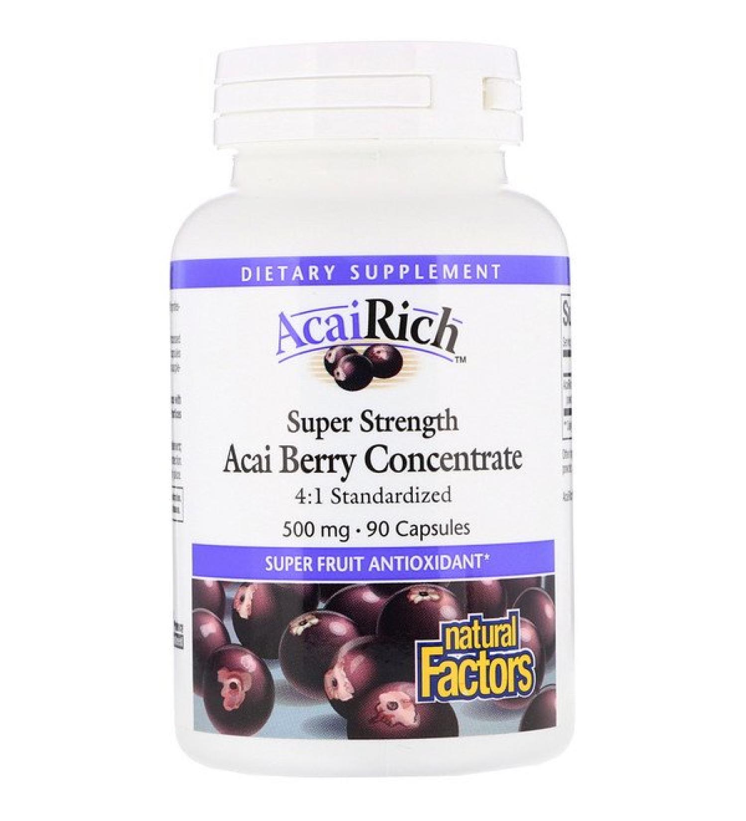 Natural Factors AcaiRich Acai Berry Concentrate Super Strength 500 mg 90 Capsules