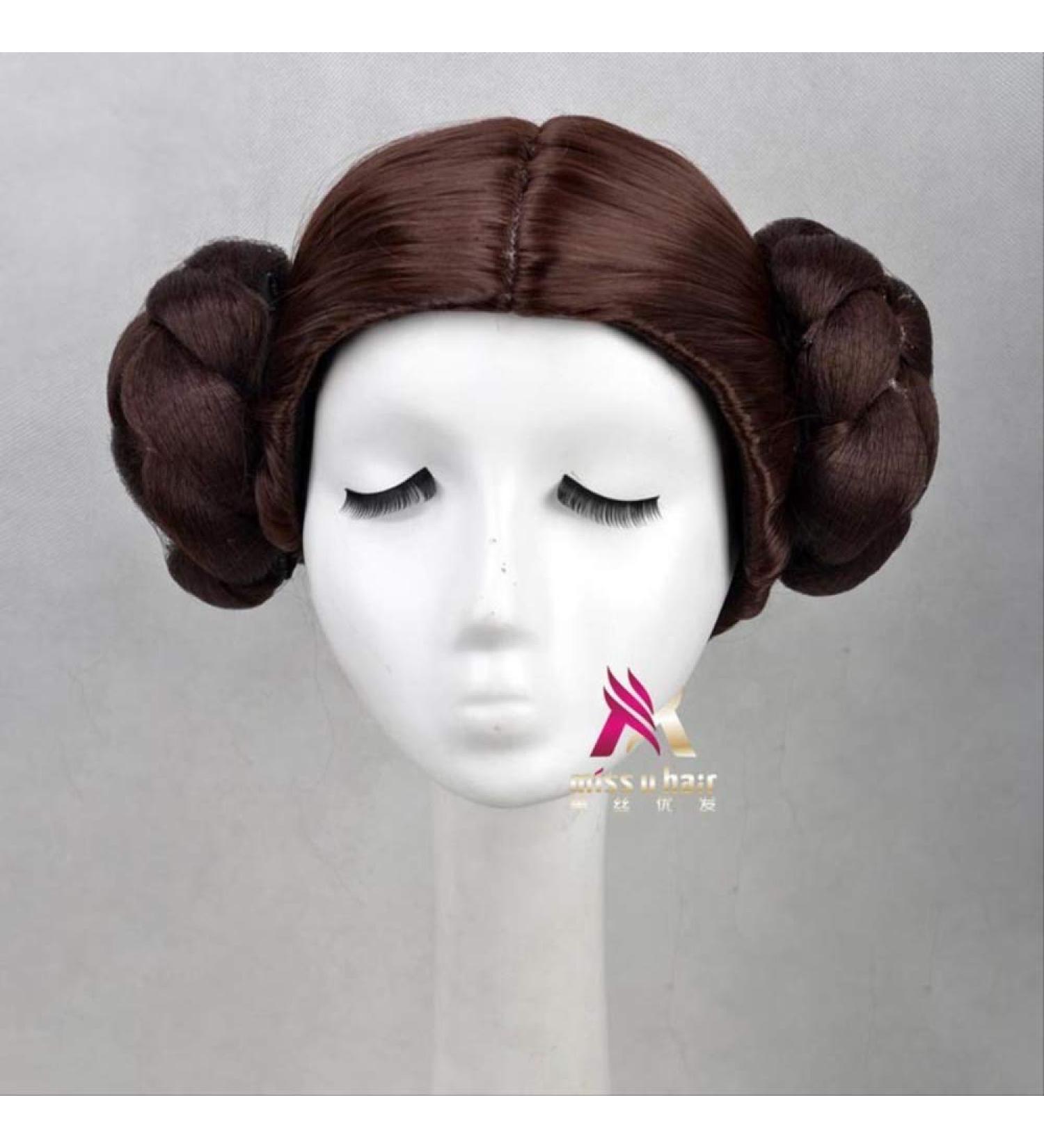 Leia Organa Solo Princess Brown Short Synthetic Hair Cosplay Wig with Buns | Heat Resistant Fiber & Wig Cap - Buy Online on GoSupps.com