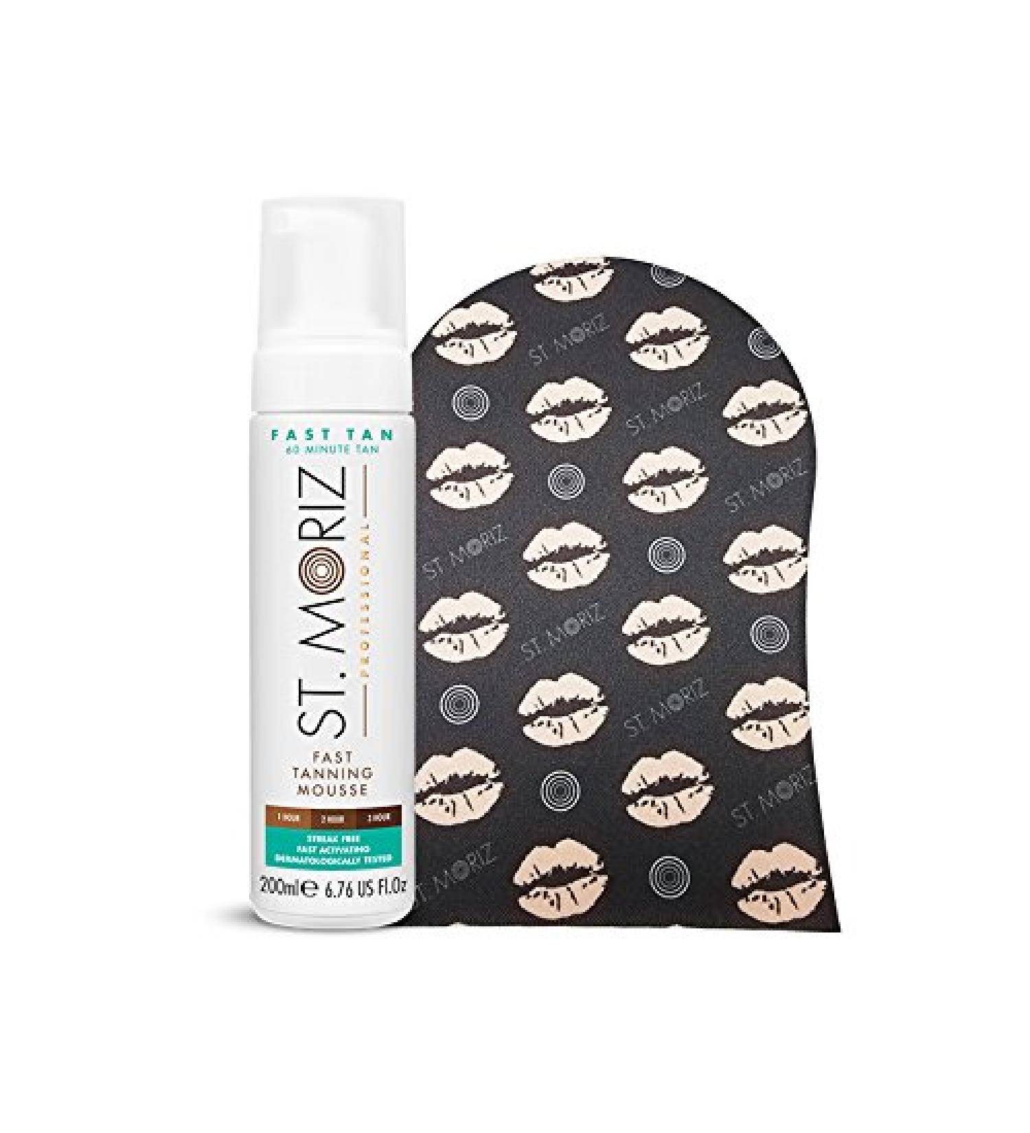 St. Moriz Professional Fast Tanning Mousse and Applicator Mitt Set - Express Self Tanner - Buildable Natural Glow