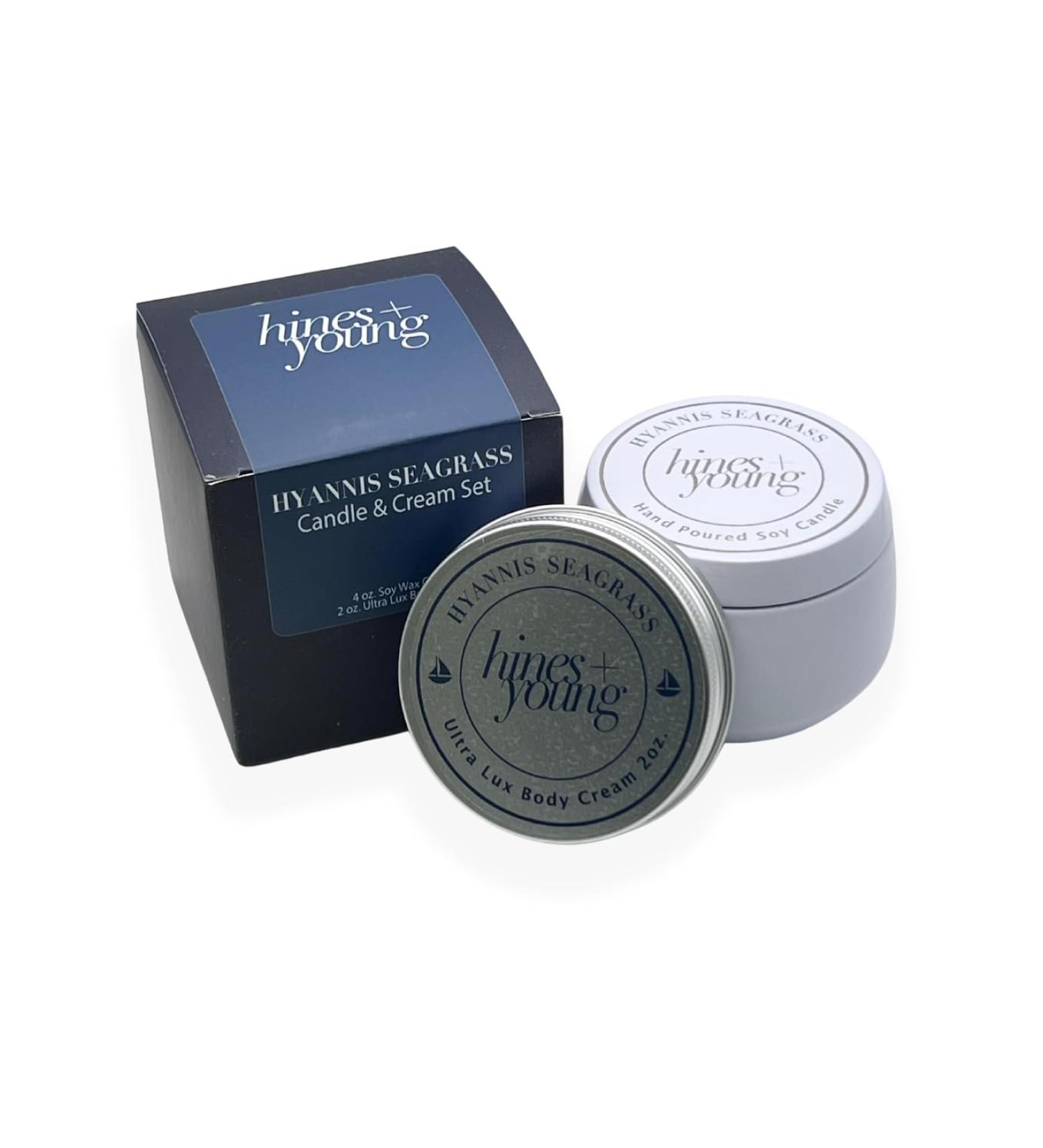 Hines+Young Candle & Cream Gift Set | Luxurious Scented Candle & Hydrating Body Cream | Natural Ingredients Made in USA | Ideal Gift Set (Hyannis Seagrass - Buy Online on GoSupps.com