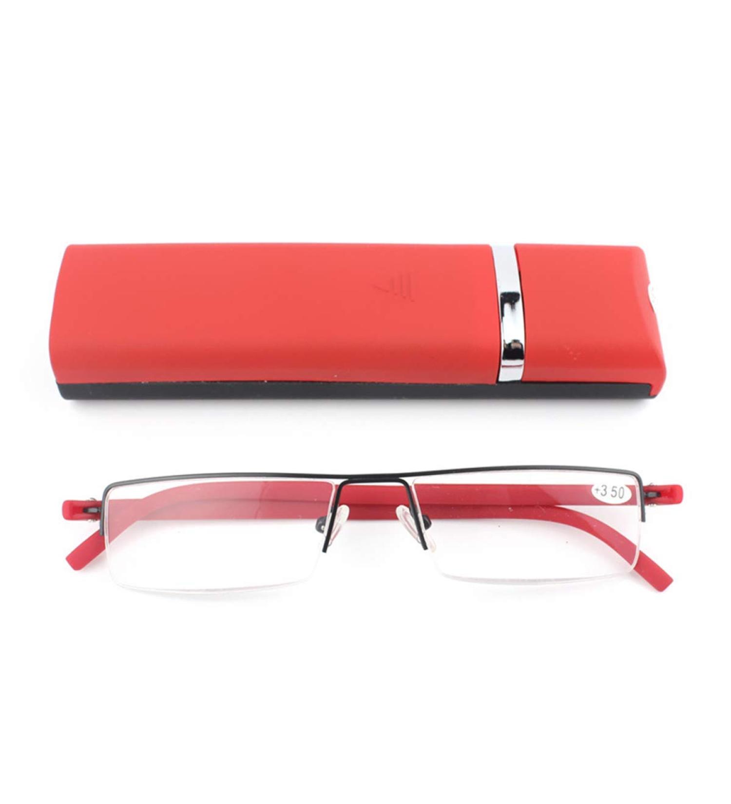 Ultra-Light TR90 Reading Glasses for Men & Women - Classic Narrow Style Visual Aid with Case & Cleaning Cloth (Red +2.25) - Buy Online on GoSupps.com