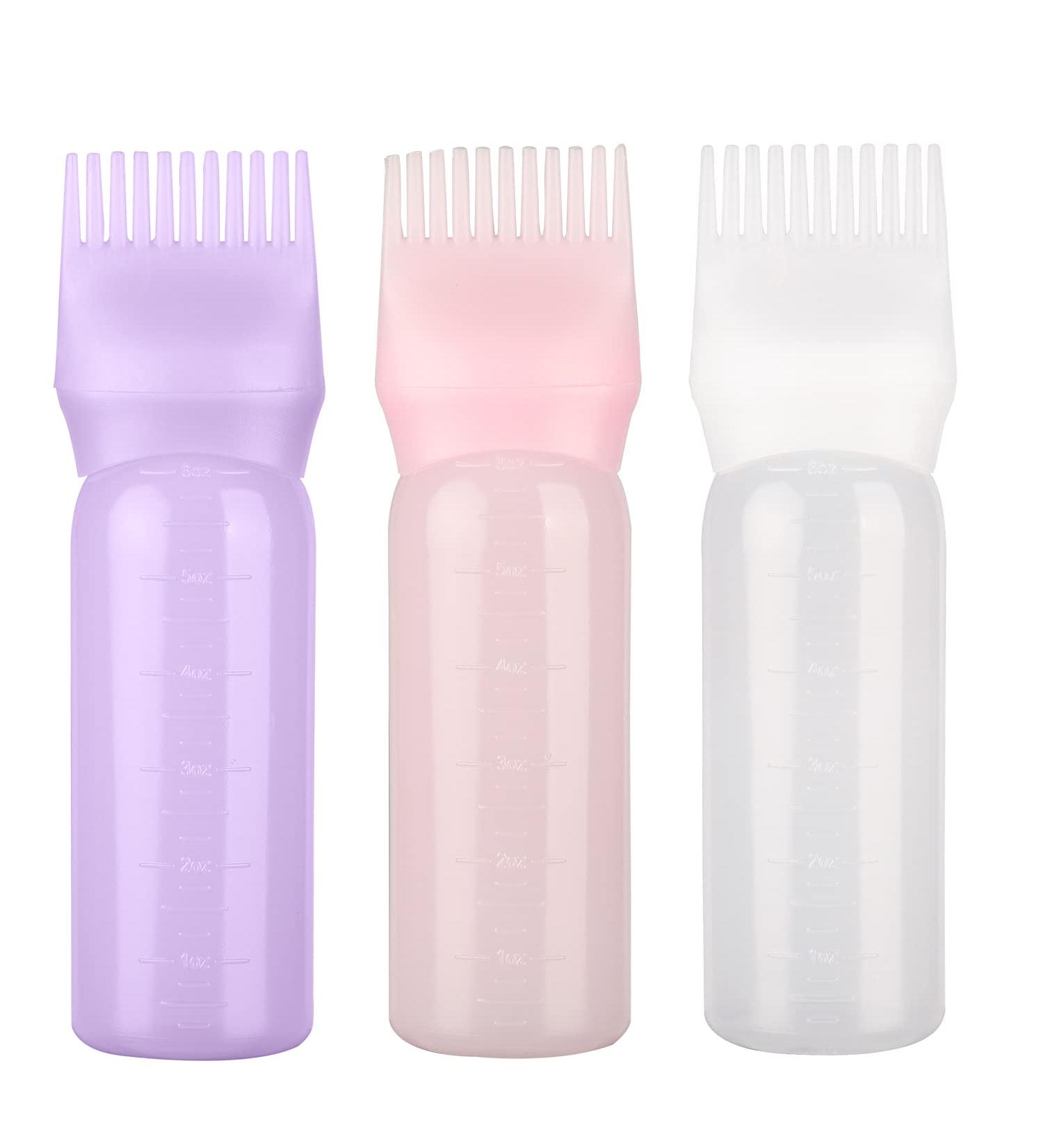 XNHIU 3 Pack Hair Dye Brush Bottle Root Comb Applicator Bottle Comb Hair Dye Bottle with Graduated Scale (3 Colors) Pink White Purple - Buy Online on GoSupps.com