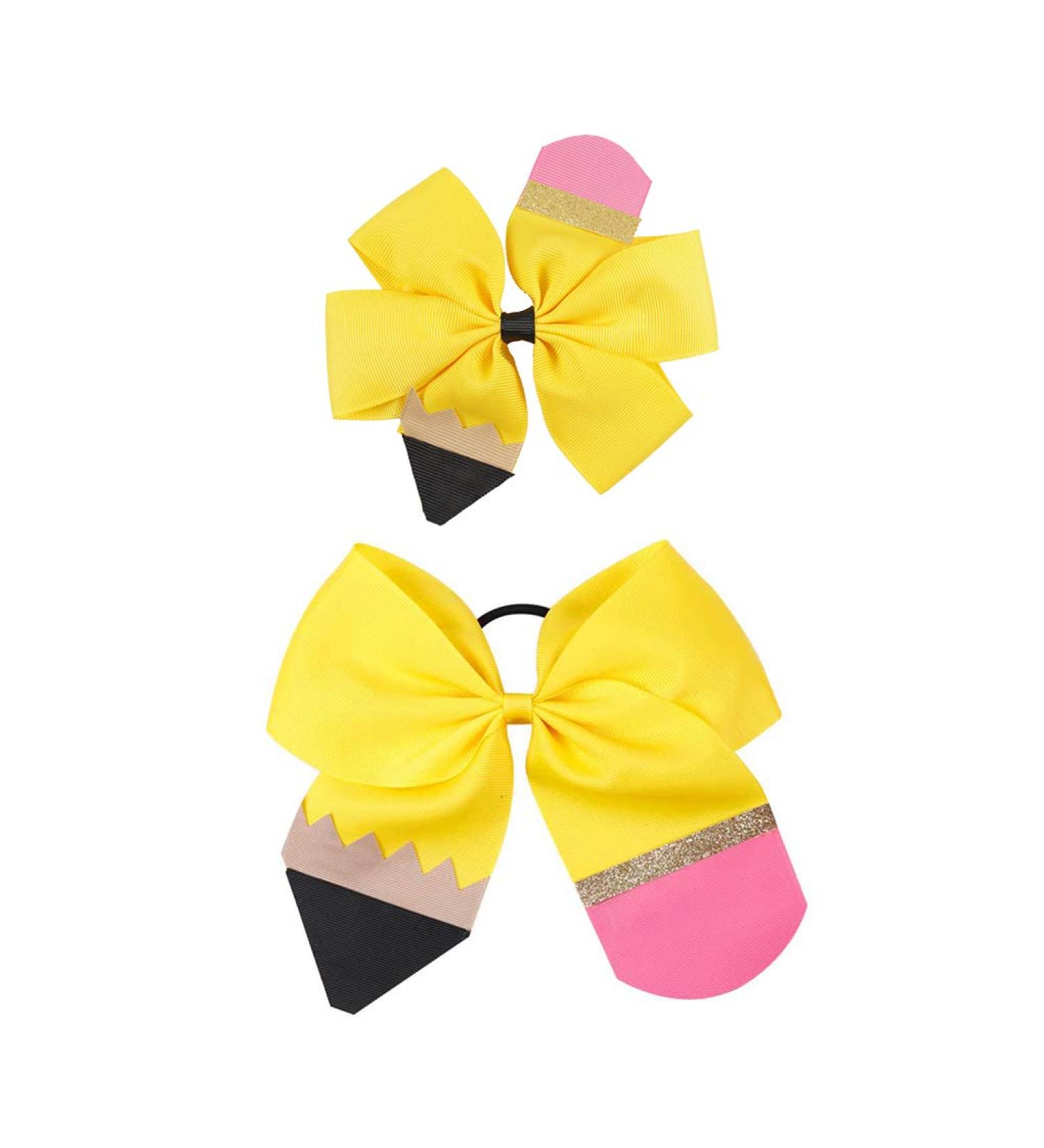 Pencil Girls Hair Bow Ponytail Holder Jumbo Hair Clip - Yellow | Cheerleader Style JBC13 - Buy Online on GoSupps.com