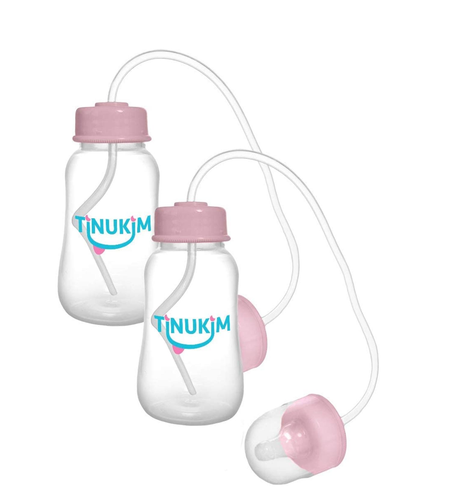 Tinukim iFeed 4oz Self Feeding Baby Bottle with Tube - Anti-Colic Nursing System Pink (2-Pack) - Buy Online on GoSupps.com