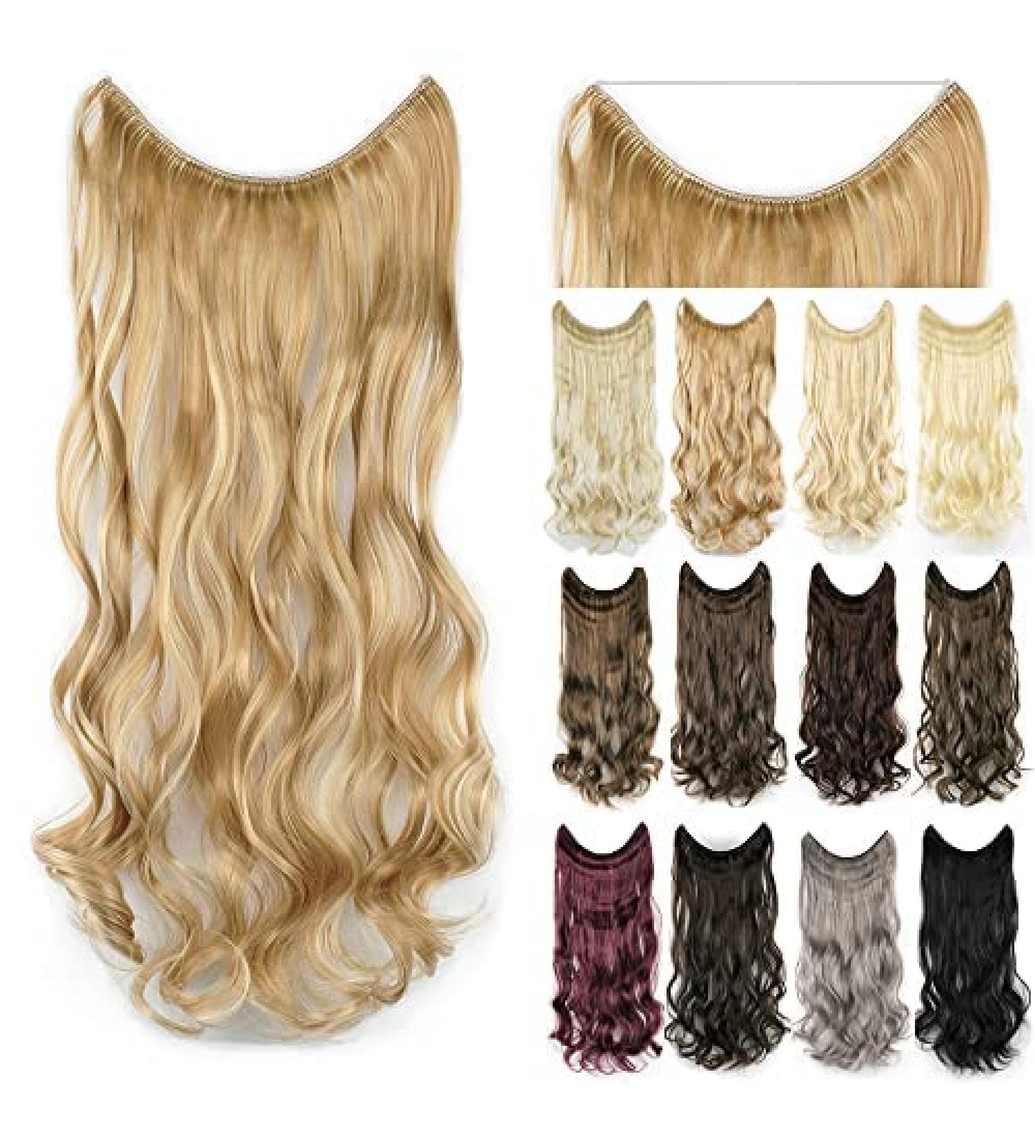 Imissu long body corrugated hair extensions fish cord hair parts synthetic invisible headgear flip curly hair extension pieces (26 inches piano dark dirty blond) 26 inch piano dark dirty blonde