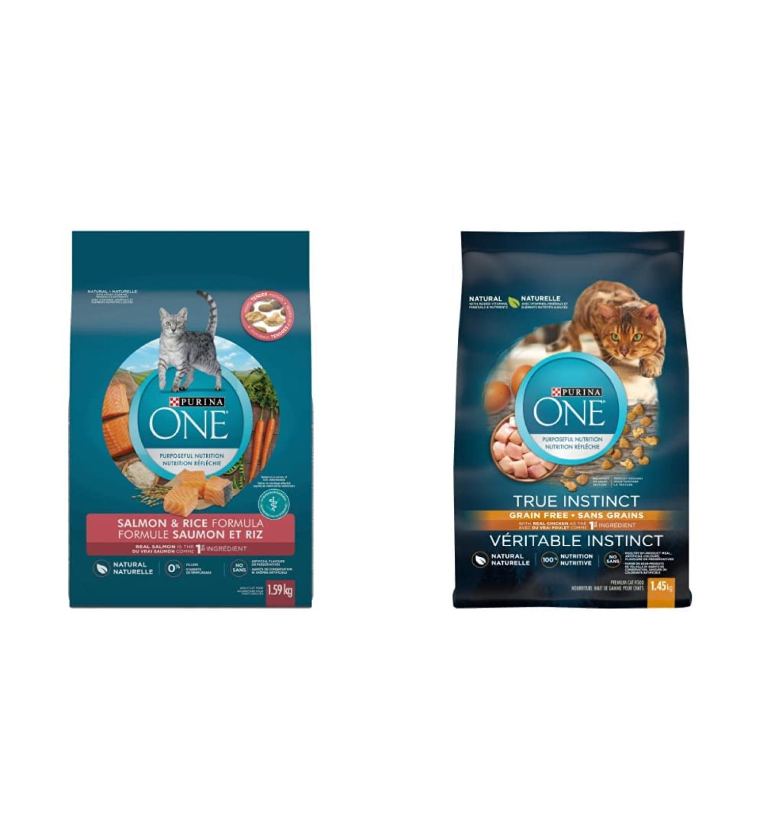 Purina ONE Natural Dry Cat Food: Salmon and Rice 1.59kg Bag + True Instinct Grain Free Ocean Whitefish 1.45kg Cat Food + Cat Food 1.45 kg - Buy Online on GoSupps.com