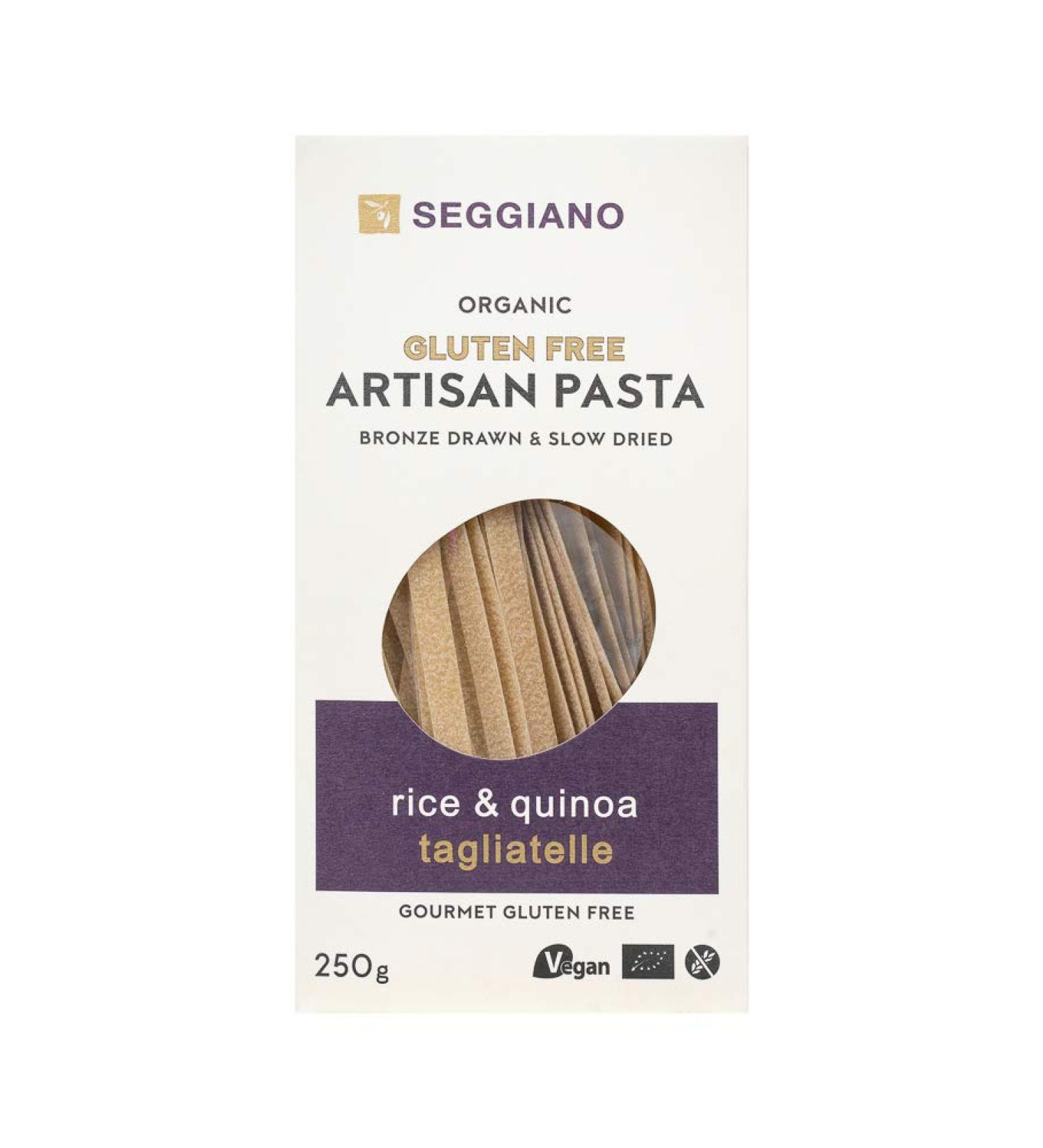 Seggiano Organic Gluten Free Rice & Quinoa Tagliatelle 250g - Certified Gluten Free Vegan Vegetarian & GMO Free - High in Protein & High in Fibre - Bronze Drawn & Slow Dried - Buy Online on GoSupps.com