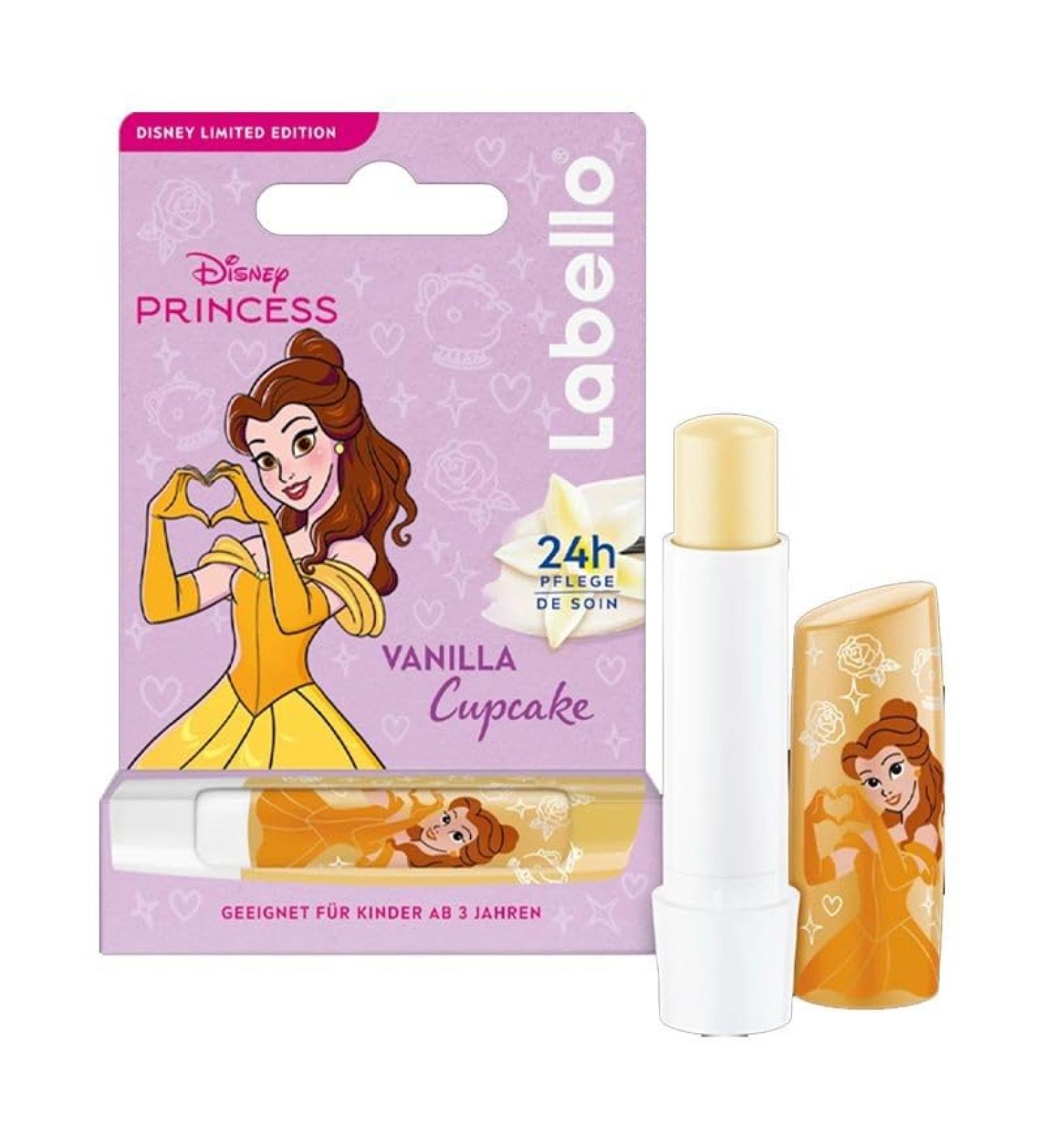 Labello Labello Disney Princess Limited Edition Vanilla Buttercream 4.8g Colorful Lip Balm with Design with Belle Burrocacao Baby 3+ Moisturizer 24h Burrocacao Lip Balm with Aroma of