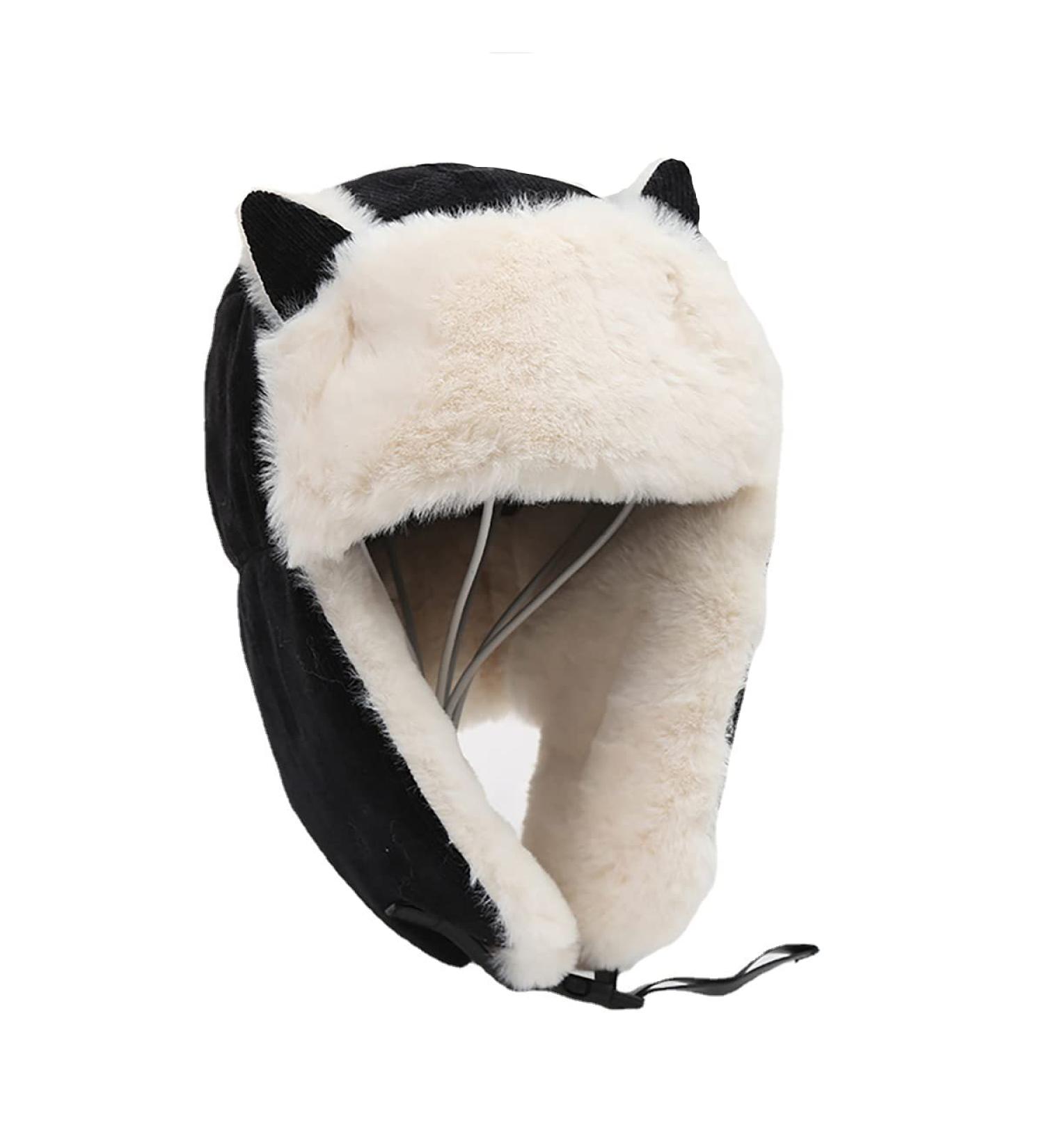 Women's Cute Cat Ear Russian Winter Hat - Warm Earflap Earmuff, Black - Buy Online on GoSupps.com