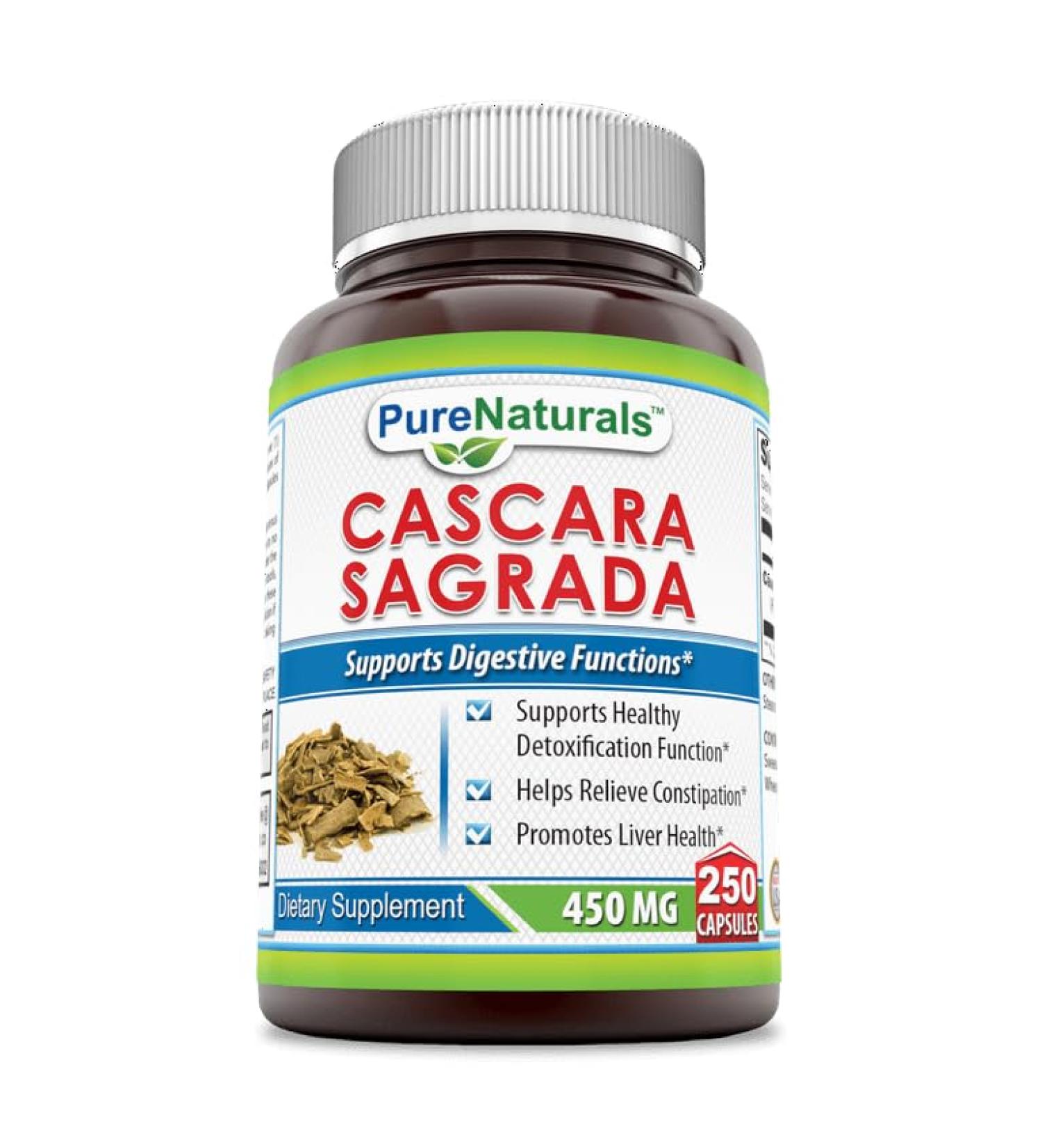 Pure Naturals Cascara Sagrada 450mg - 250 Capsules | Natural Digestive Support - Buy Online on GoSupps.com