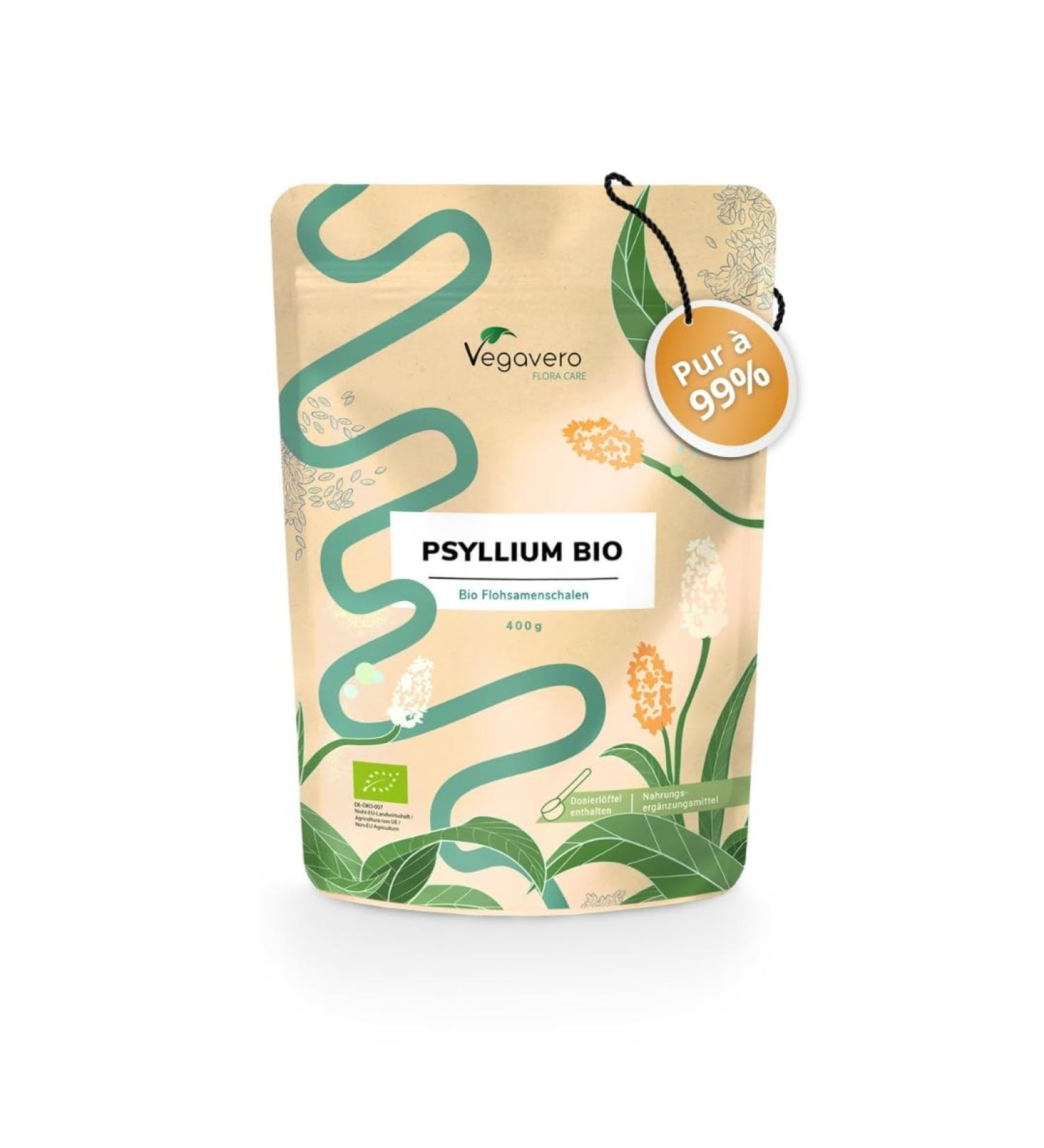Organic Psyllium Blond Tegument | 90% Fiber | 400g Psyllium Husk | Superior Quality: Pure Natural & Vegan | Digestion + Transit Aid | Vegavero  - Buy Online on GoSupps.com