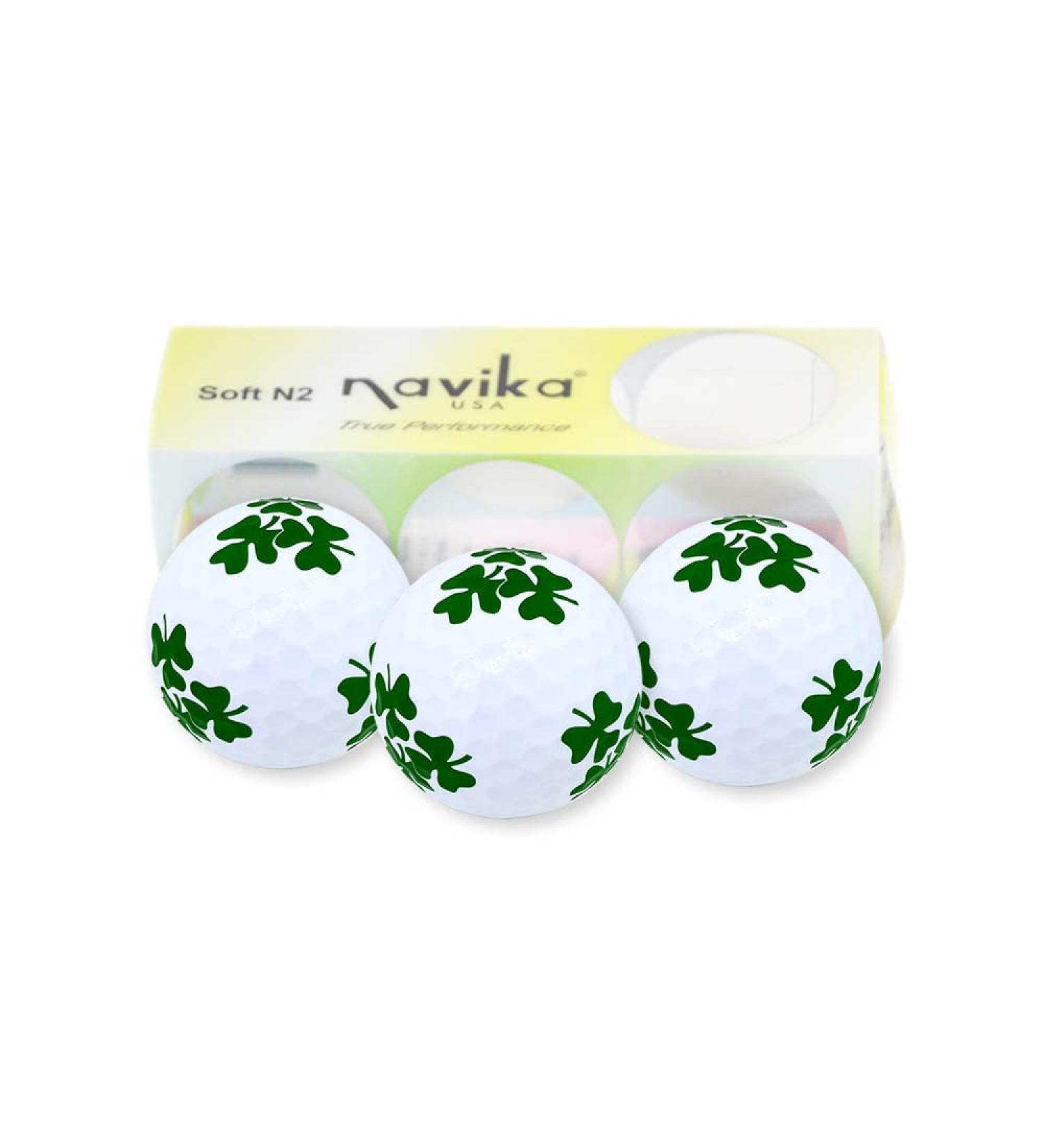 Navika Shamrock Good Luck Clover Print White Golf Balls - St. Patrick's Day Gift | Sleeve of 3 Balls - Buy Online on GoSupps.com