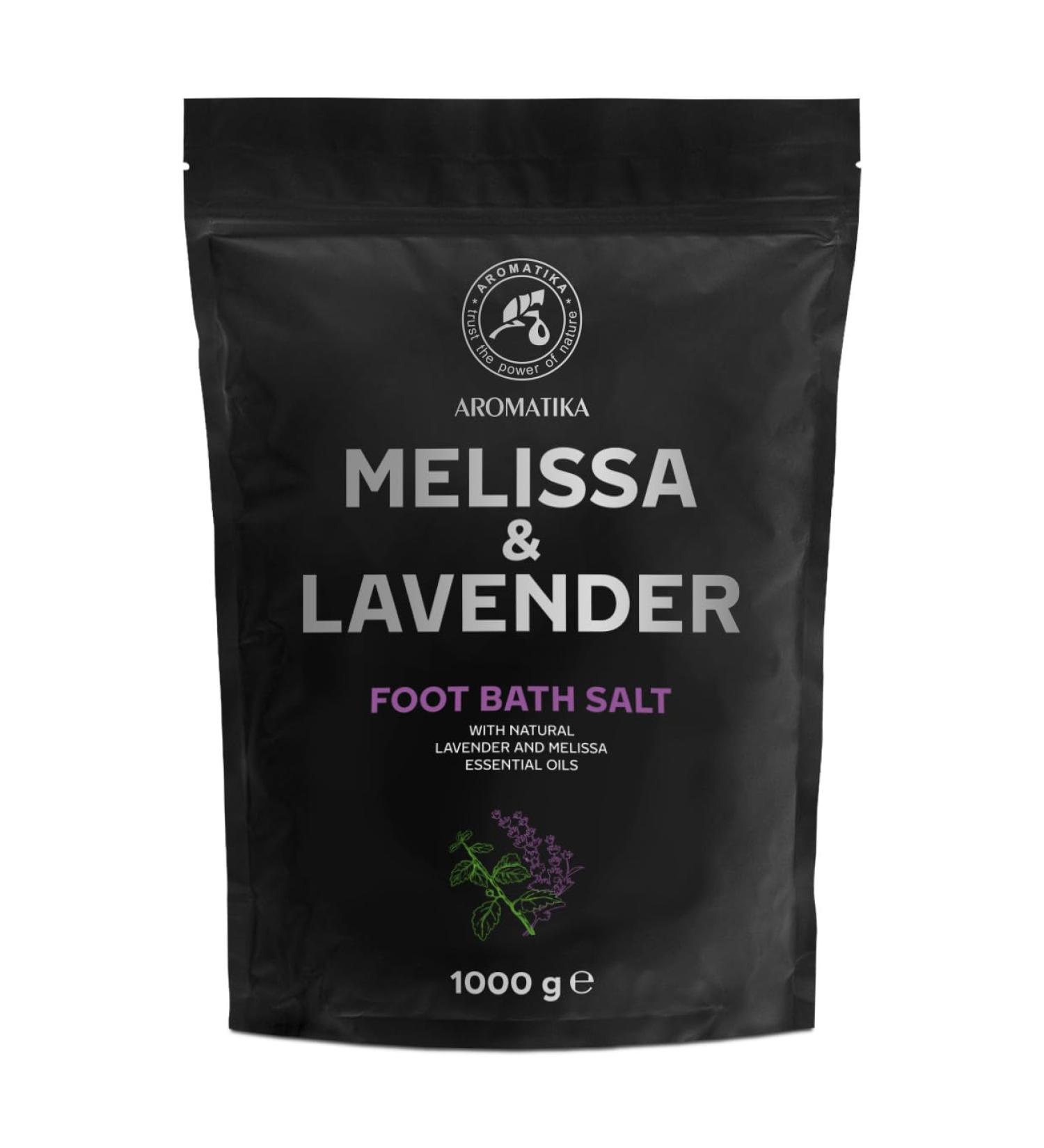 Natural Sea Salt Foot Bath Soak with Lavender & Melissa Essential Oils - 1kg | Soothing Pedicure Foot & Nail Treatment - Aromatherapy Bath Salts - Buy Online on GoSupps.com