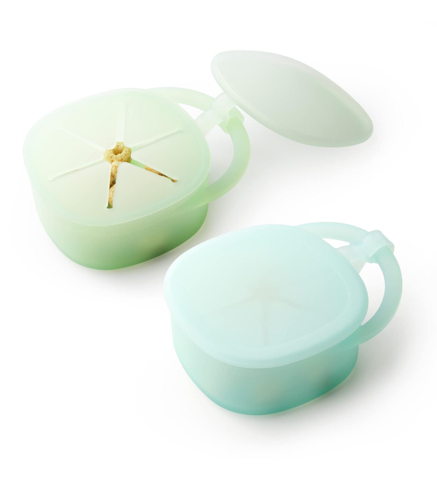 Mengdababy Snack Cups for Toddlers - 100% Food Grade Silicone - BPA Free - Square Snack Catcher with Lid - Blue Green - 7oz - Buy Online on GoSupps.com