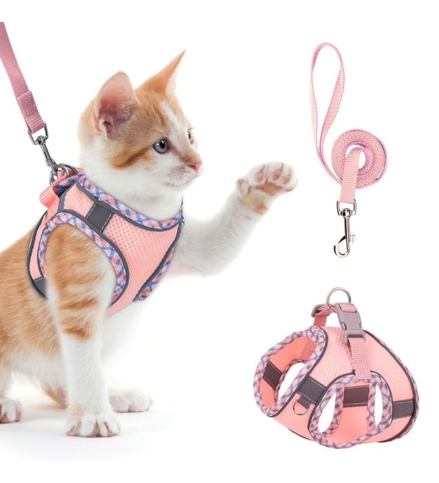 BriFit Cat Dishes & Adjustable Harness - Reflective Outbreak-Proof Soft Vest for Cats & Puppies (Pink XS) | International Shipping Available - Buy Online on GoSupps.com