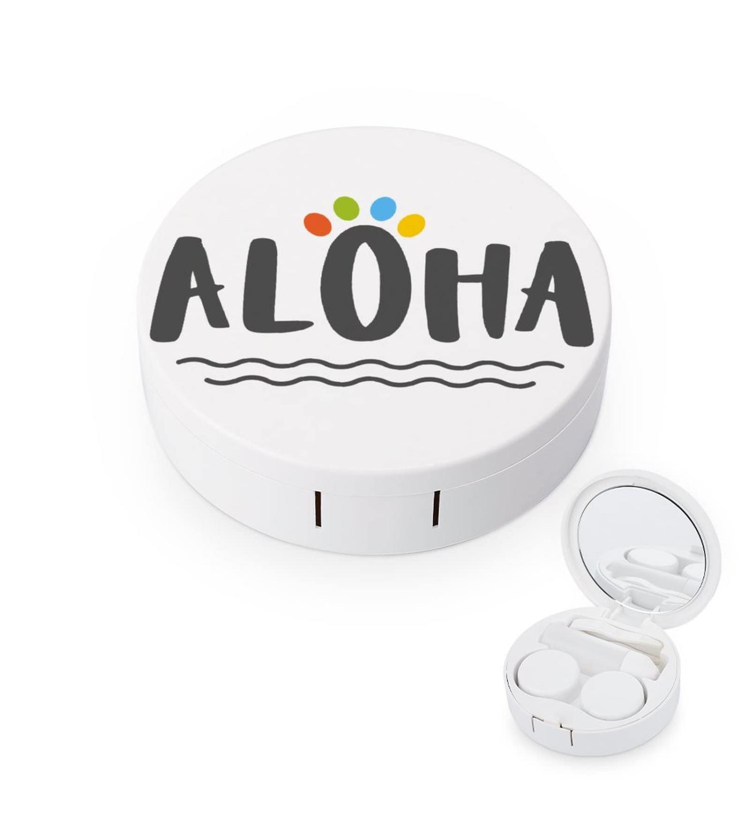 Aloha Hawaii Round Case For Contact Lens Kit Storage Box with Mirror Printed - Buy Online on GoSupps.com