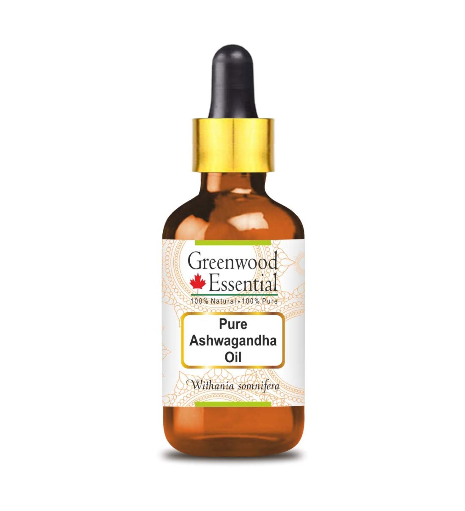 Greenwood Essential Pure Ashwagandha Oil 15ml - Therapeutic Grade Withania Somnifera with Glass Dropper - Natural Stress Relief and Wellness - Buy Online on GoSupps.com