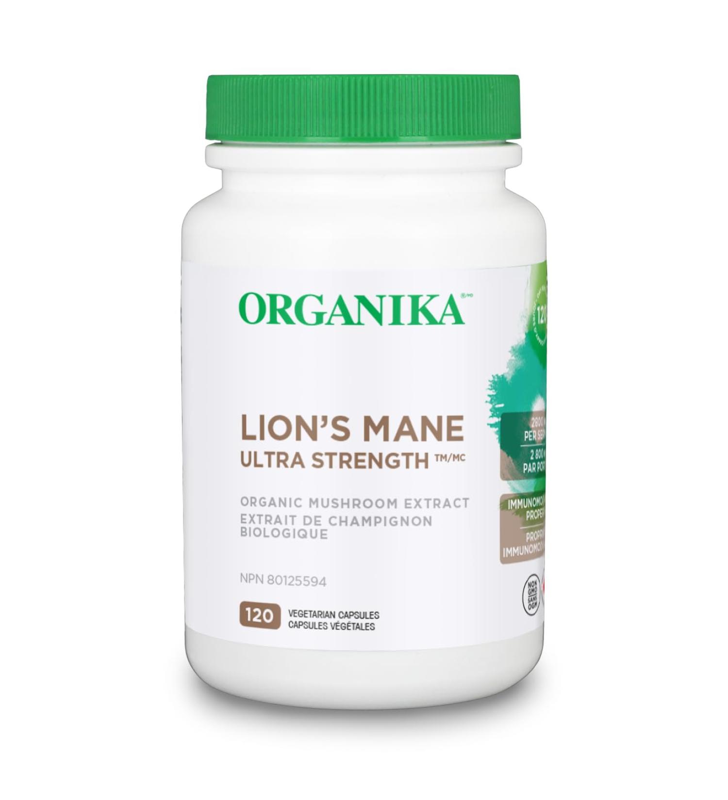 Organika Lion's Mane - Ultra Strength Organic Mushroom Extract - 2800mg - Nootrophic Natural Support for Memory Mood Neuroprotection and Cognition - 120vcaps 120 Day Supply Herbal Supplement - Buy Online on GoSupps.com